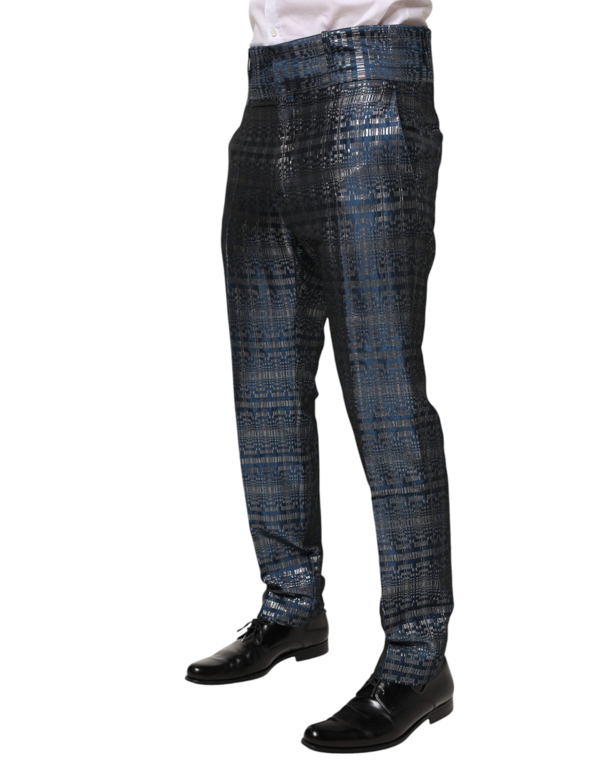 Dolce & Gabbana Blue Silver Shiny Silk Skinny Men Trouser Pants
