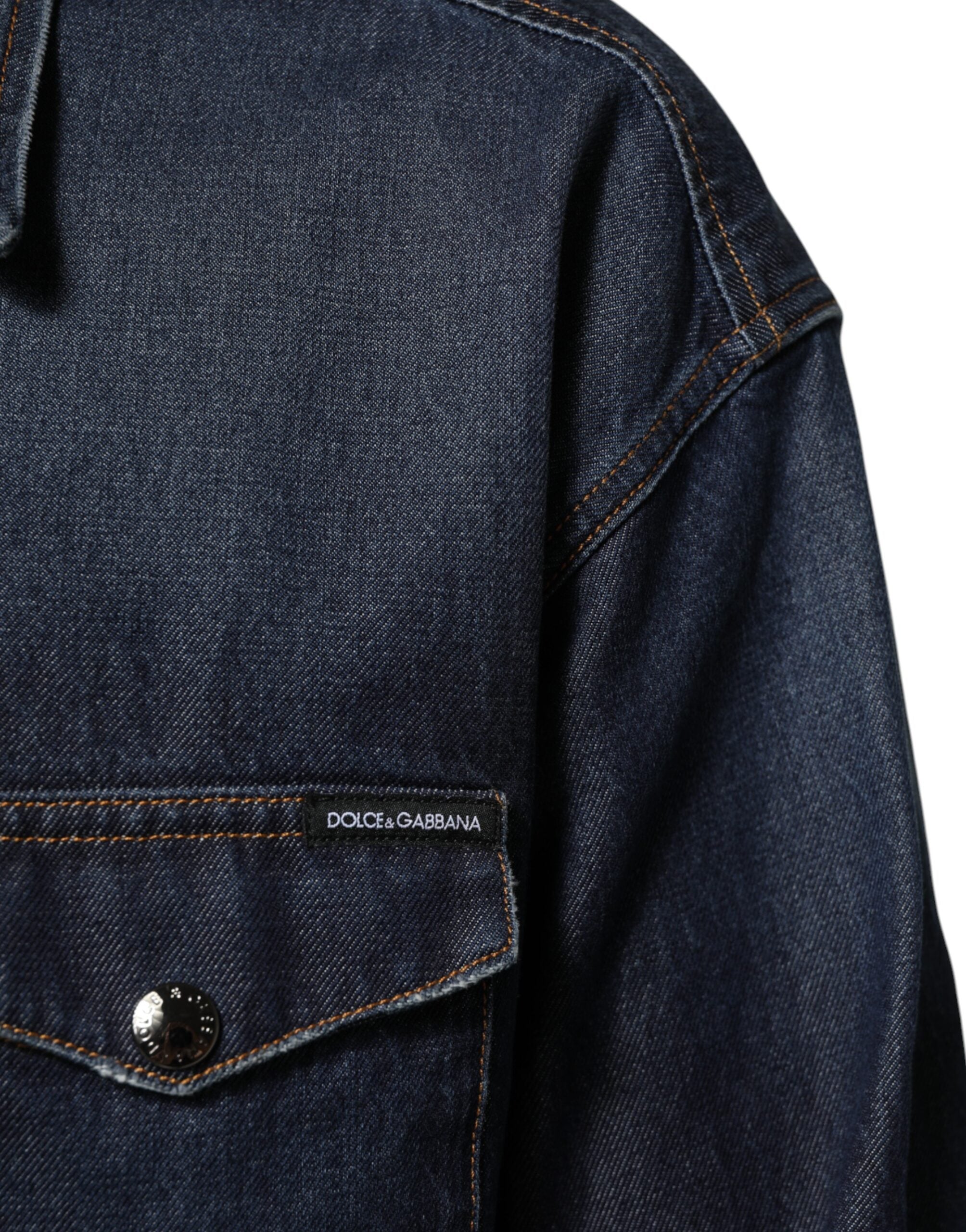 Dolce & Gabbana Blue Denim Button Casual Logo Patch Men Shirt Dolce & Gabbana