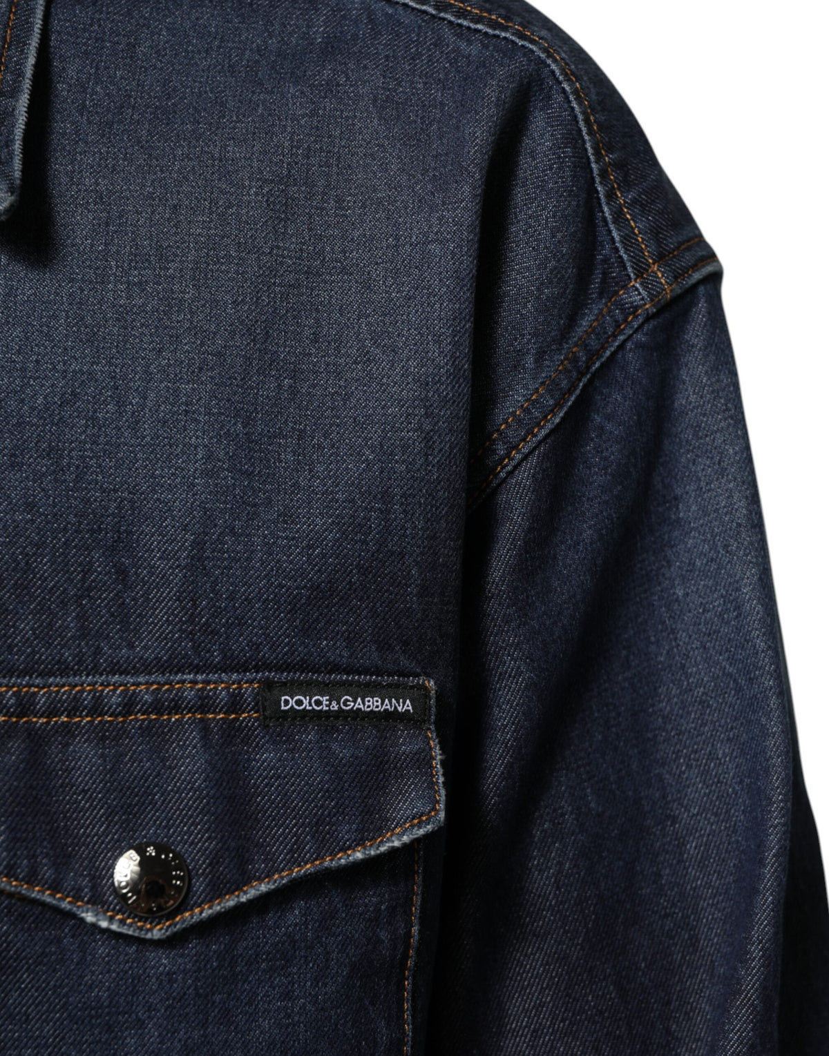 Dolce & Gabbana Blue Denim Button Casual Logo Patch Men Shirt