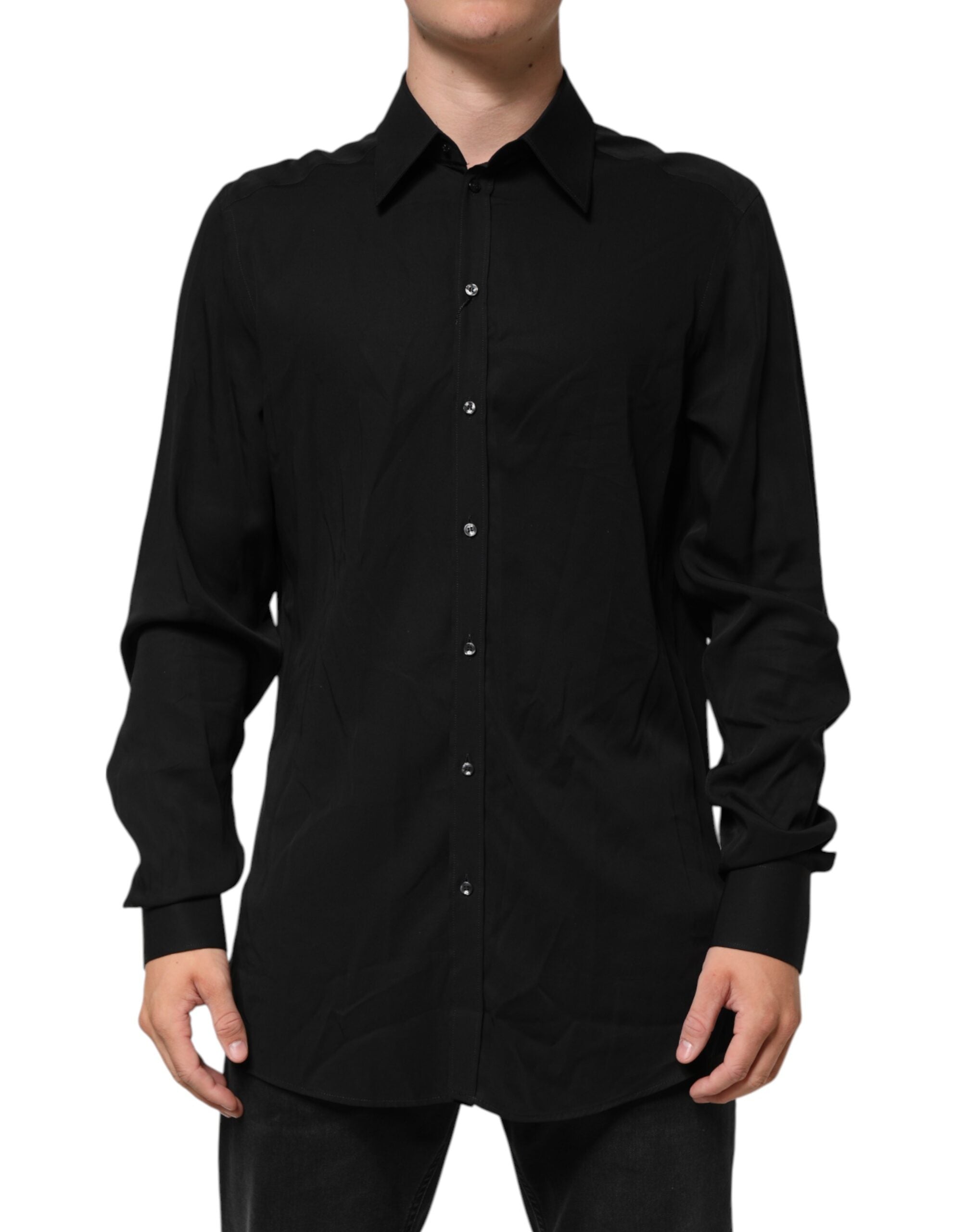 Dolce & Gabbana Black Viscose Long Sleeve Formal Dress Shirt Dolce & Gabbana