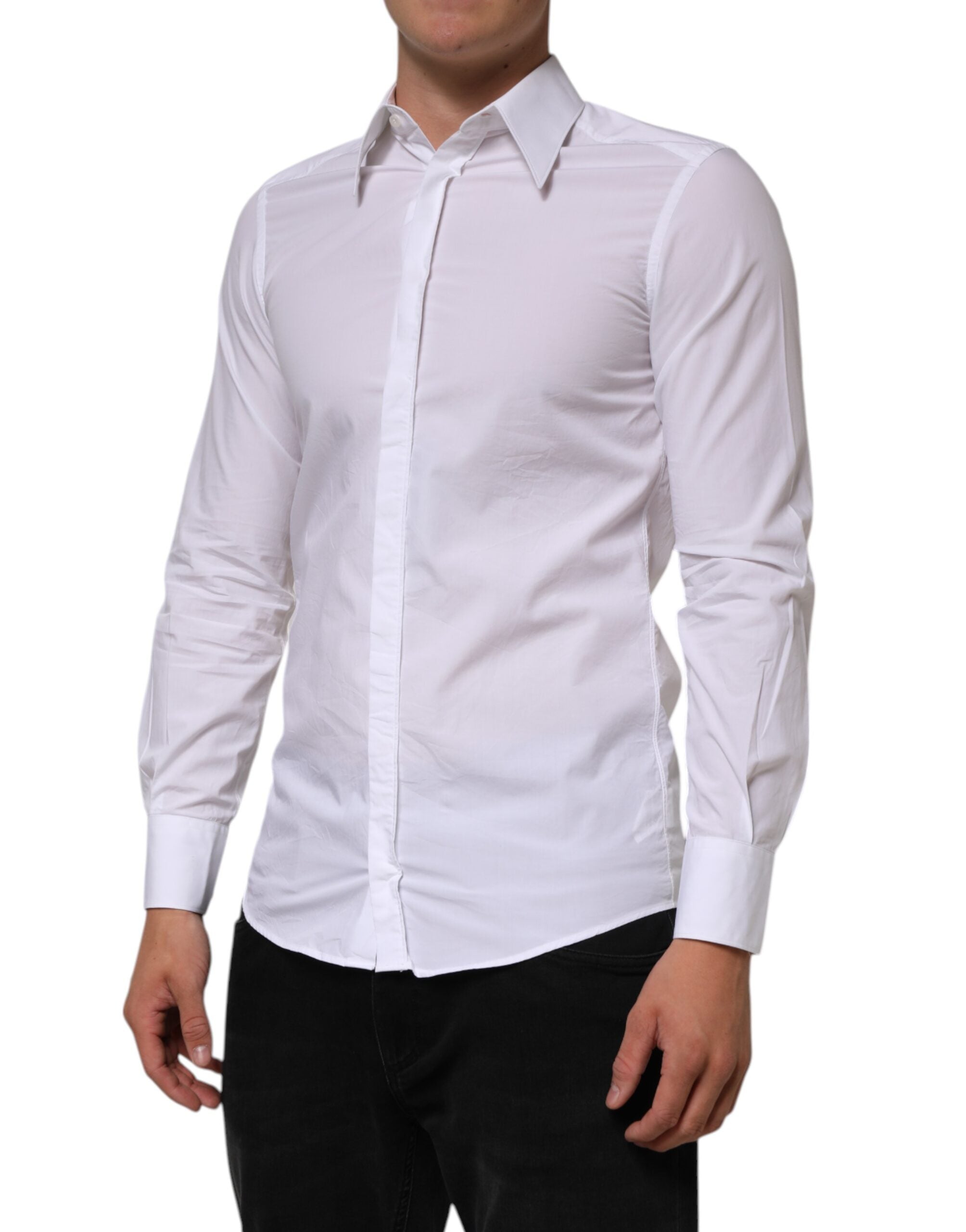 Dolce & Gabbana White Cotton MARTINI Long Sleeve Dress Shirt Dolce & Gabbana