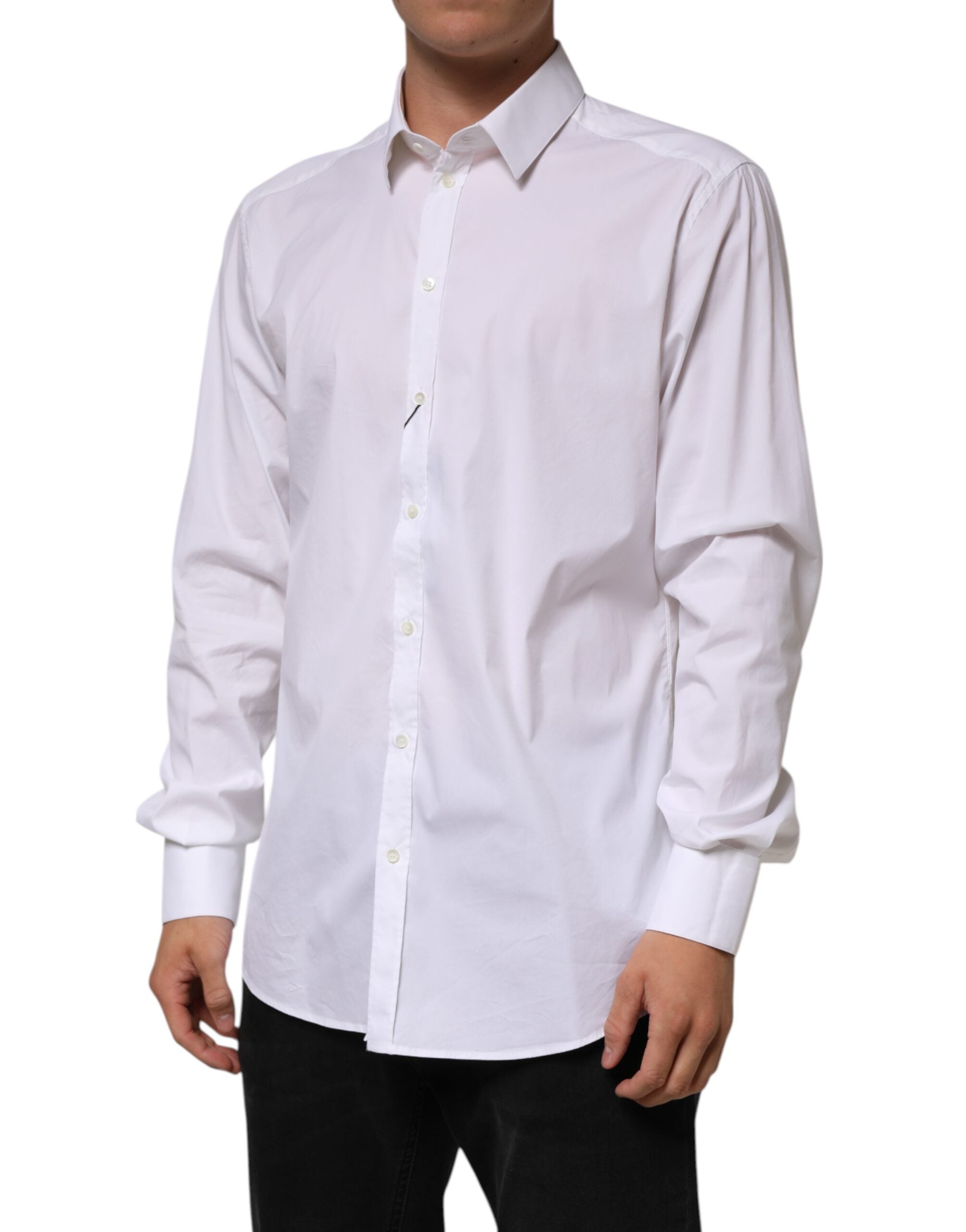 Dolce & Gabbana White Cotton GOLD Long Sleeves Formal Shirt Dolce & Gabbana