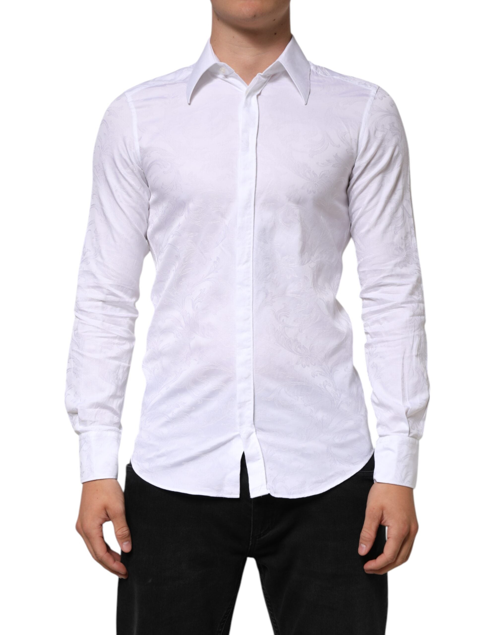 Dolce & Gabbana White Cotton MARTINI Paisley Jacquard Shirt Dolce & Gabbana