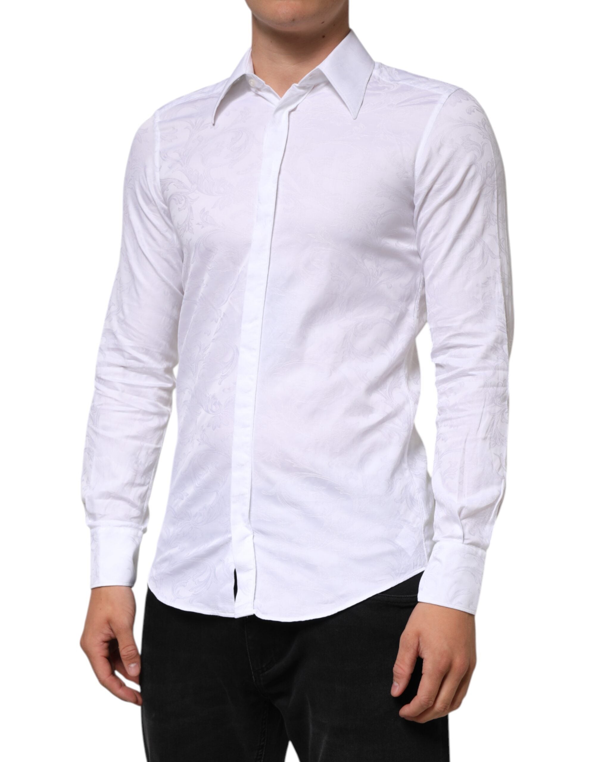 Dolce & Gabbana White Cotton MARTINI Paisley Jacquard Shirt Dolce & Gabbana