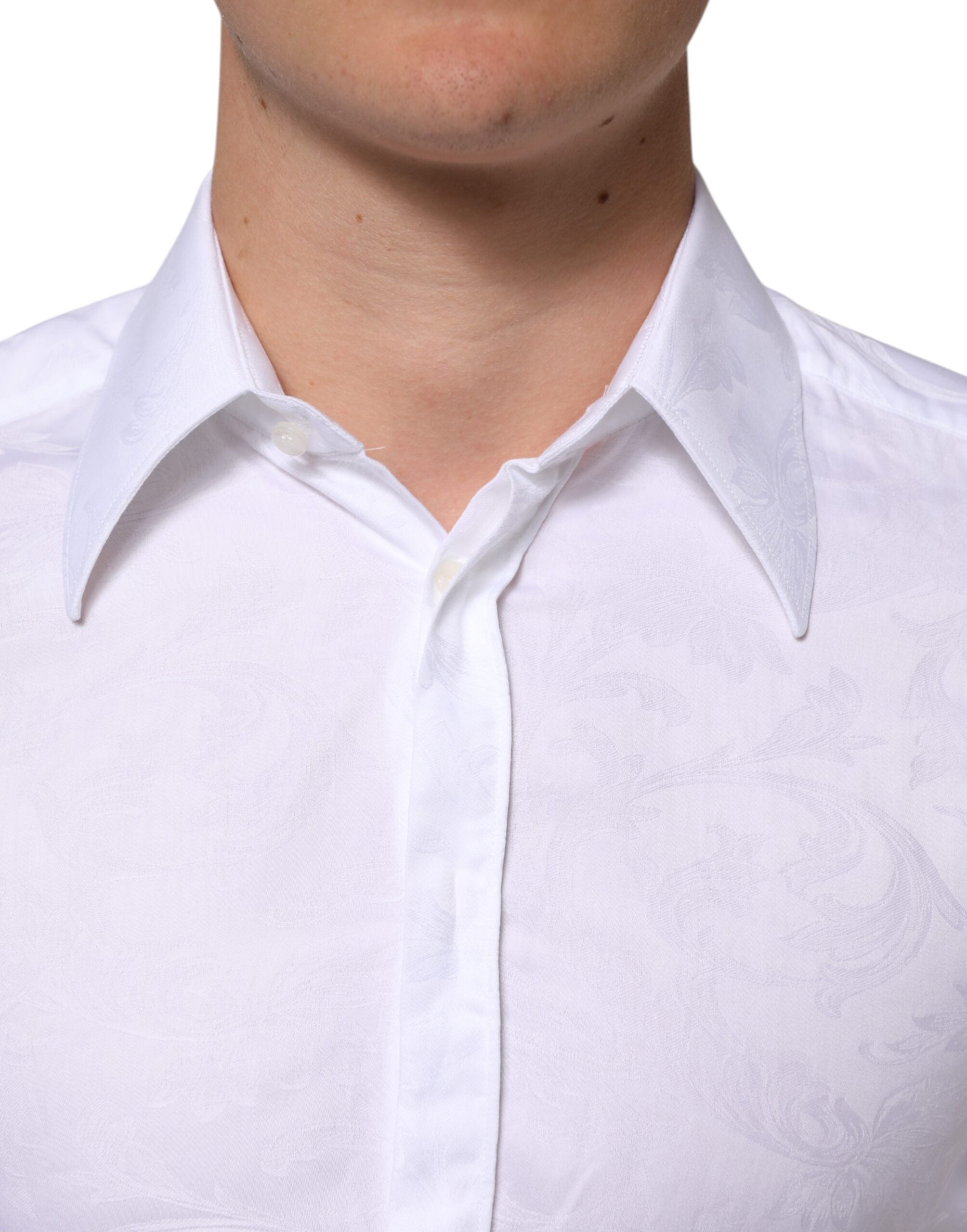Dolce & Gabbana White Cotton MARTINI Paisley Jacquard Shirt Dolce & Gabbana