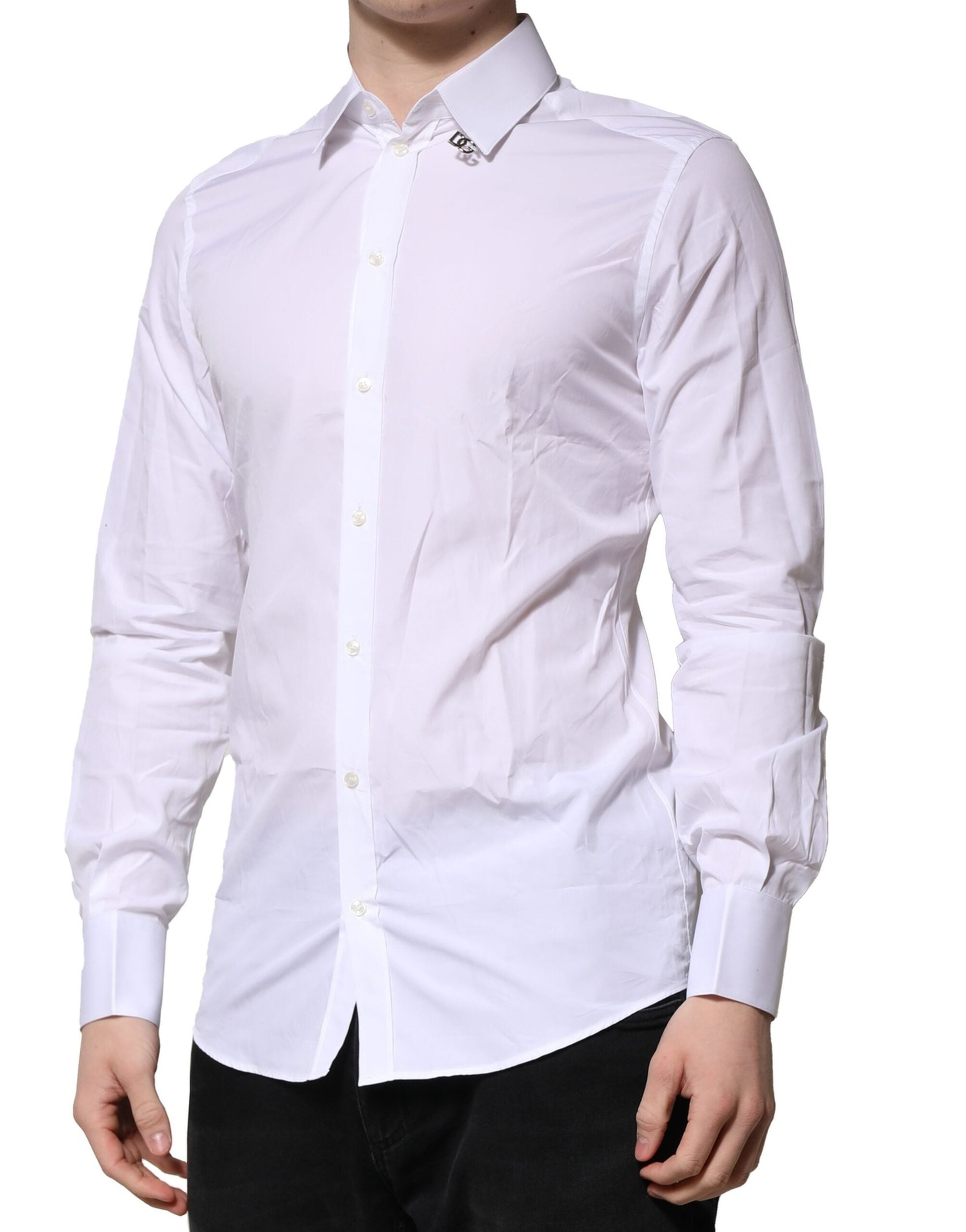 Dolce & Gabbana White Cotton GOLD Long Sleeves Formal Shirt Dolce & Gabbana