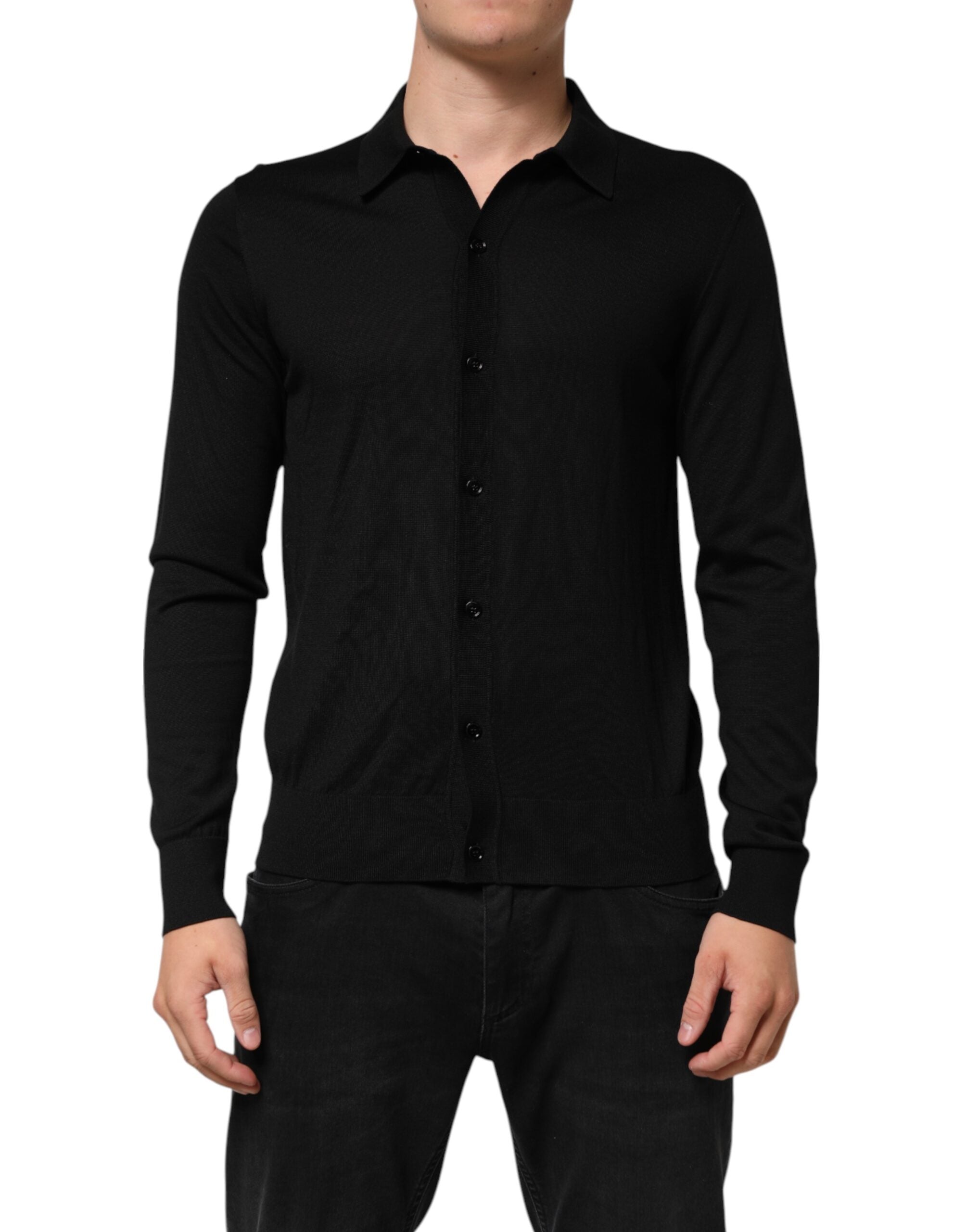 Dolce & Gabbana Black Silk Button Up Lightweight Sweater Dolce & Gabbana