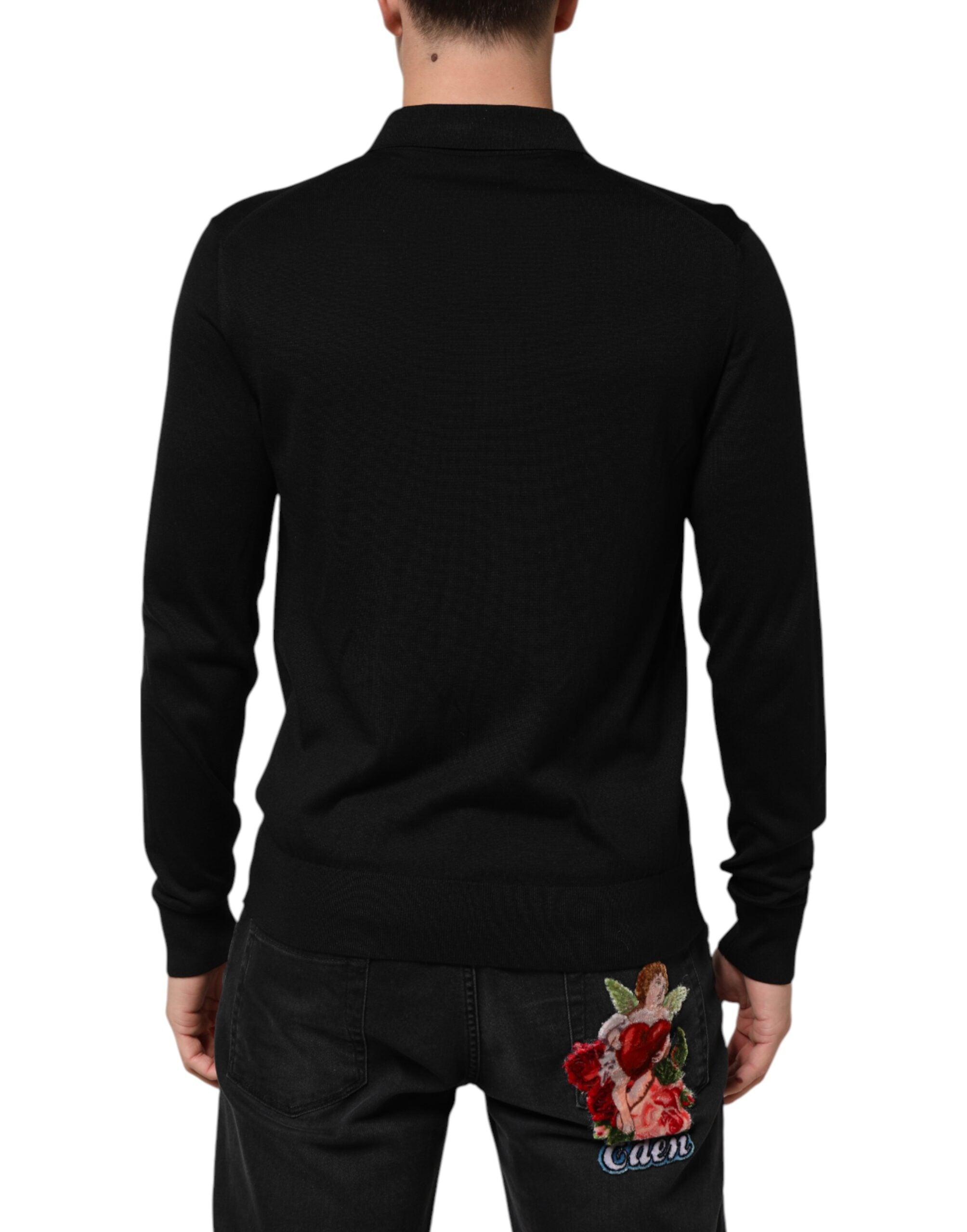 Dolce & Gabbana Black Silk Button Up Lightweight Sweater Dolce & Gabbana