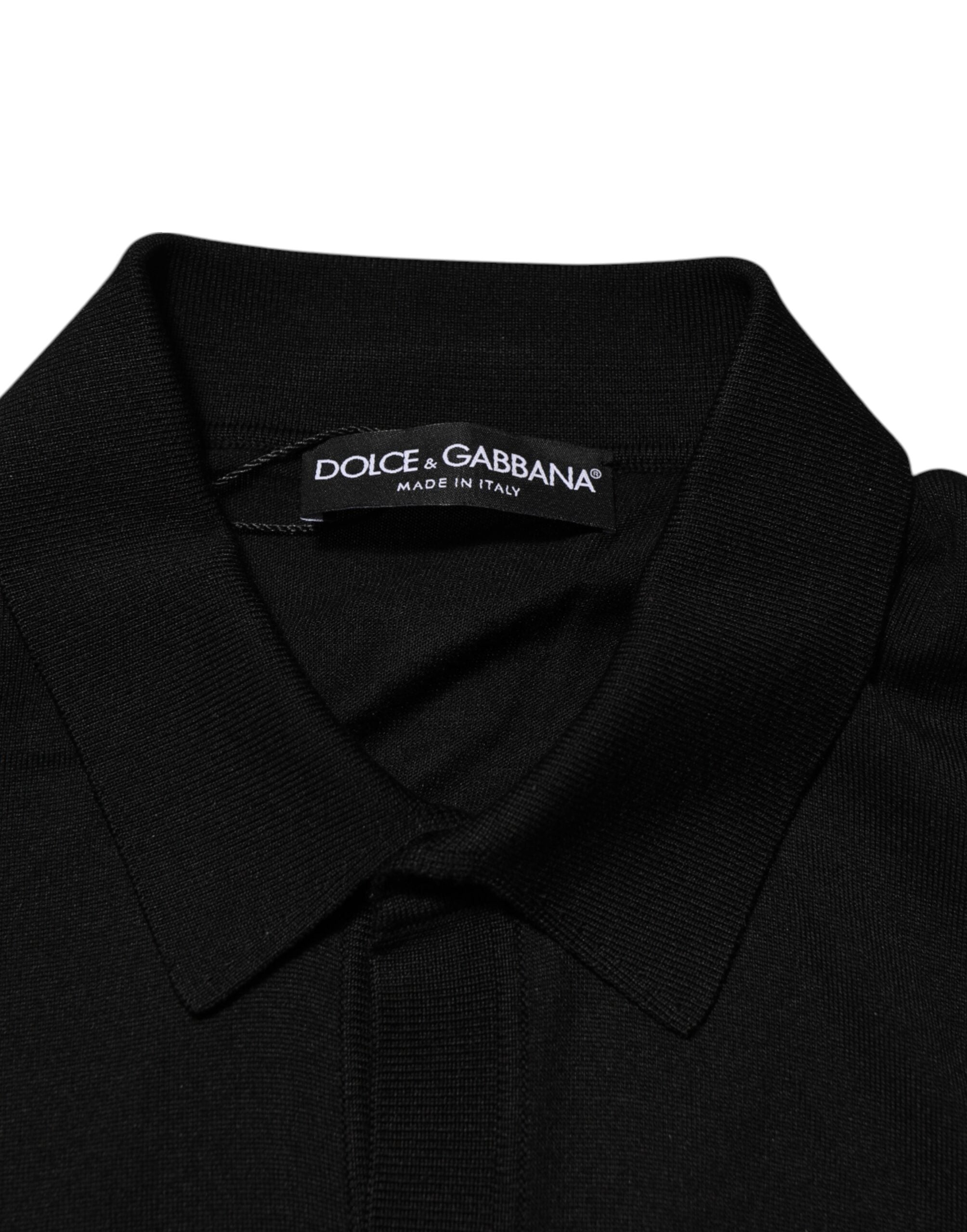 Dolce & Gabbana Black Silk Button Up Lightweight Sweater Dolce & Gabbana