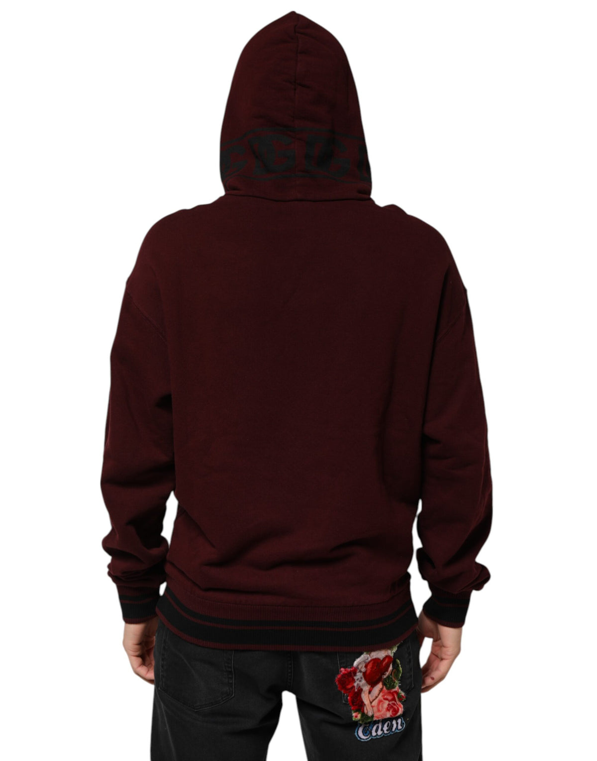 Dolce & Gabbana Burgundy Cotton Plaid Lined Men Hoodie Sweater