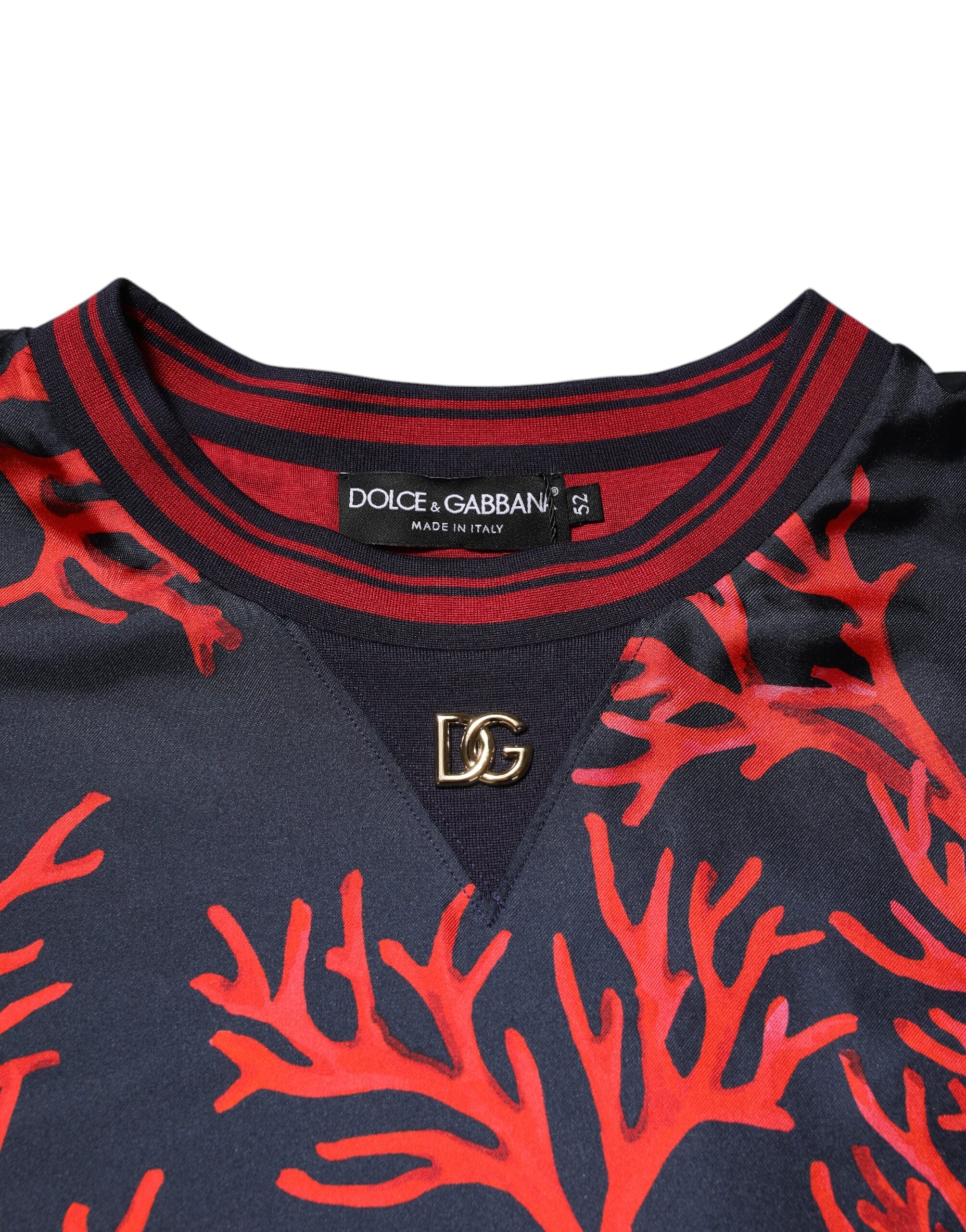 Dolce & Gabbana Silk Navy Red Coral Print Pullover Sweater Dolce & Gabbana