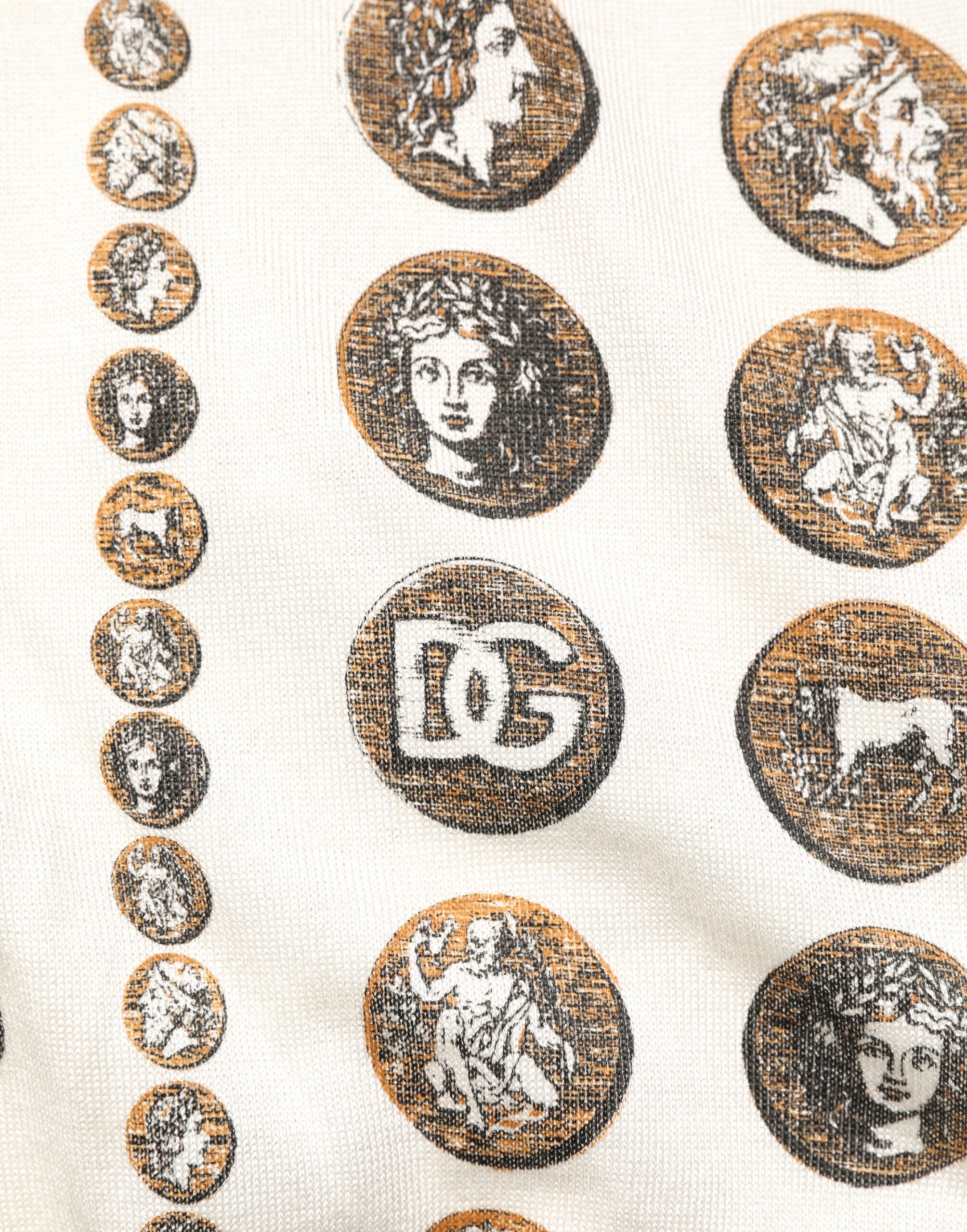 Dolce & Gabbana Silk Ivory Coin Print Logo Men Polo T-shirt Dolce & Gabbana