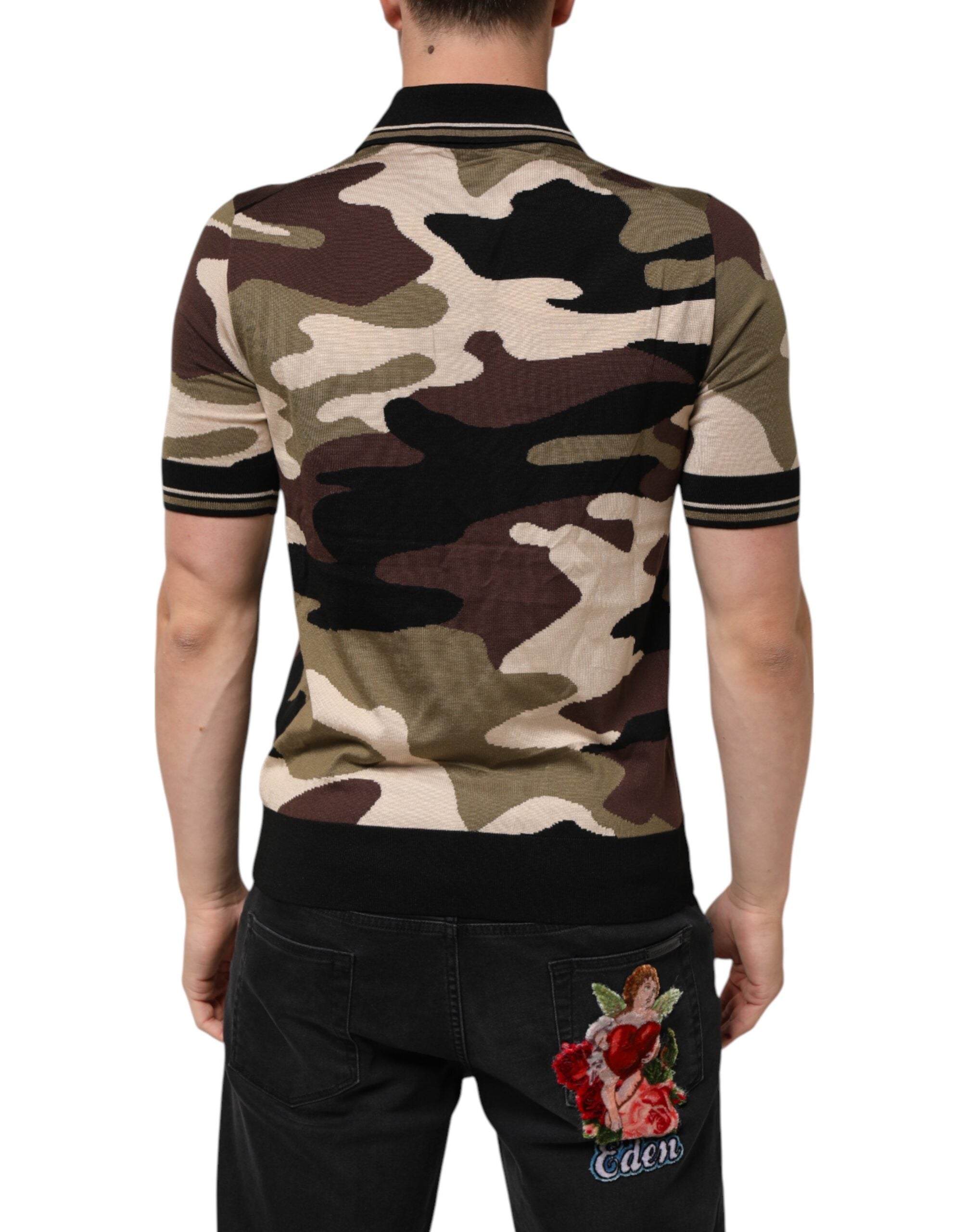 Dolce & Gabbana Camouflage Brown Silk MilitaryPolo T-shirt Dolce & Gabbana