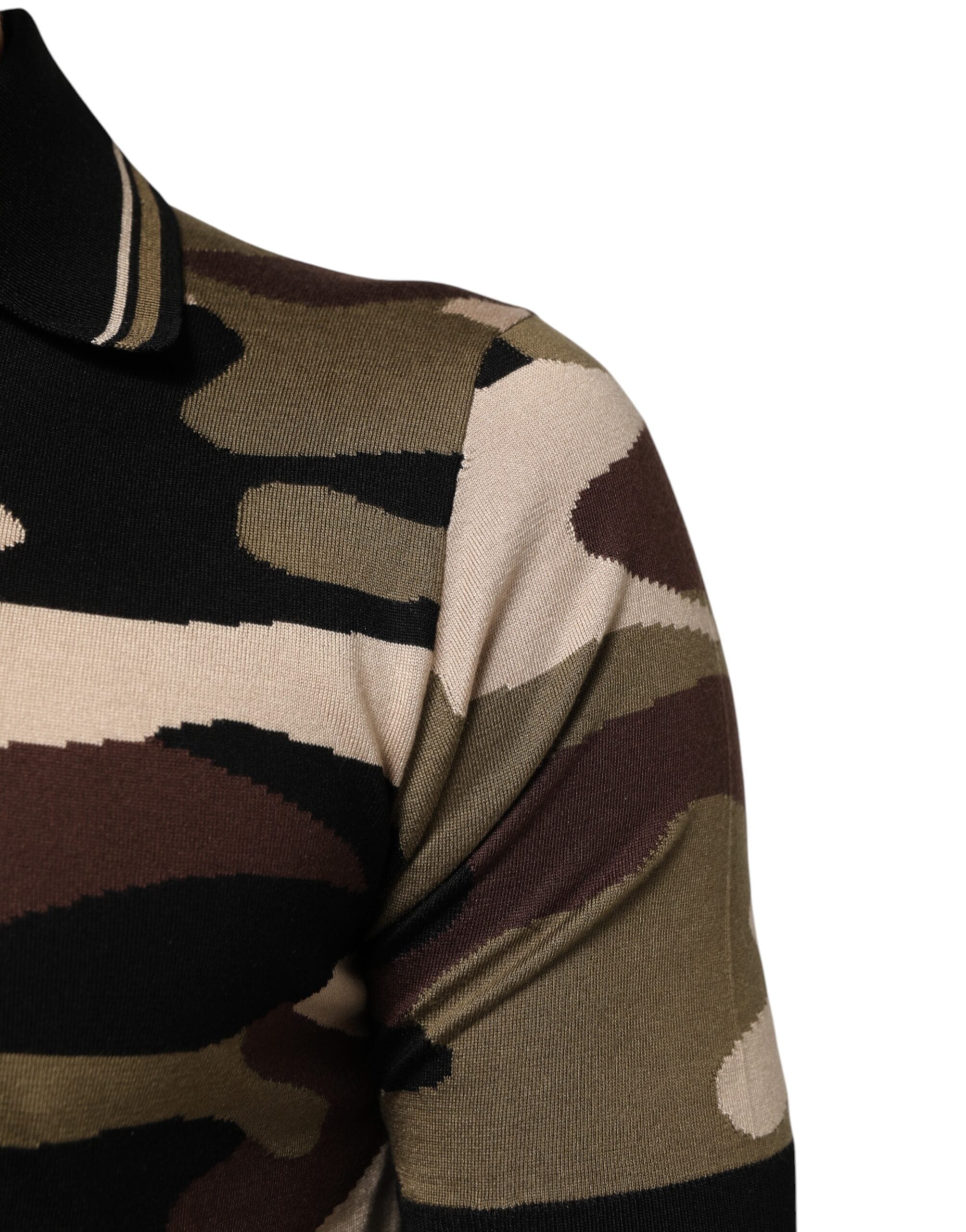 Dolce & Gabbana Camouflage Brown Silk MilitaryPolo T-shirt Dolce & Gabbana