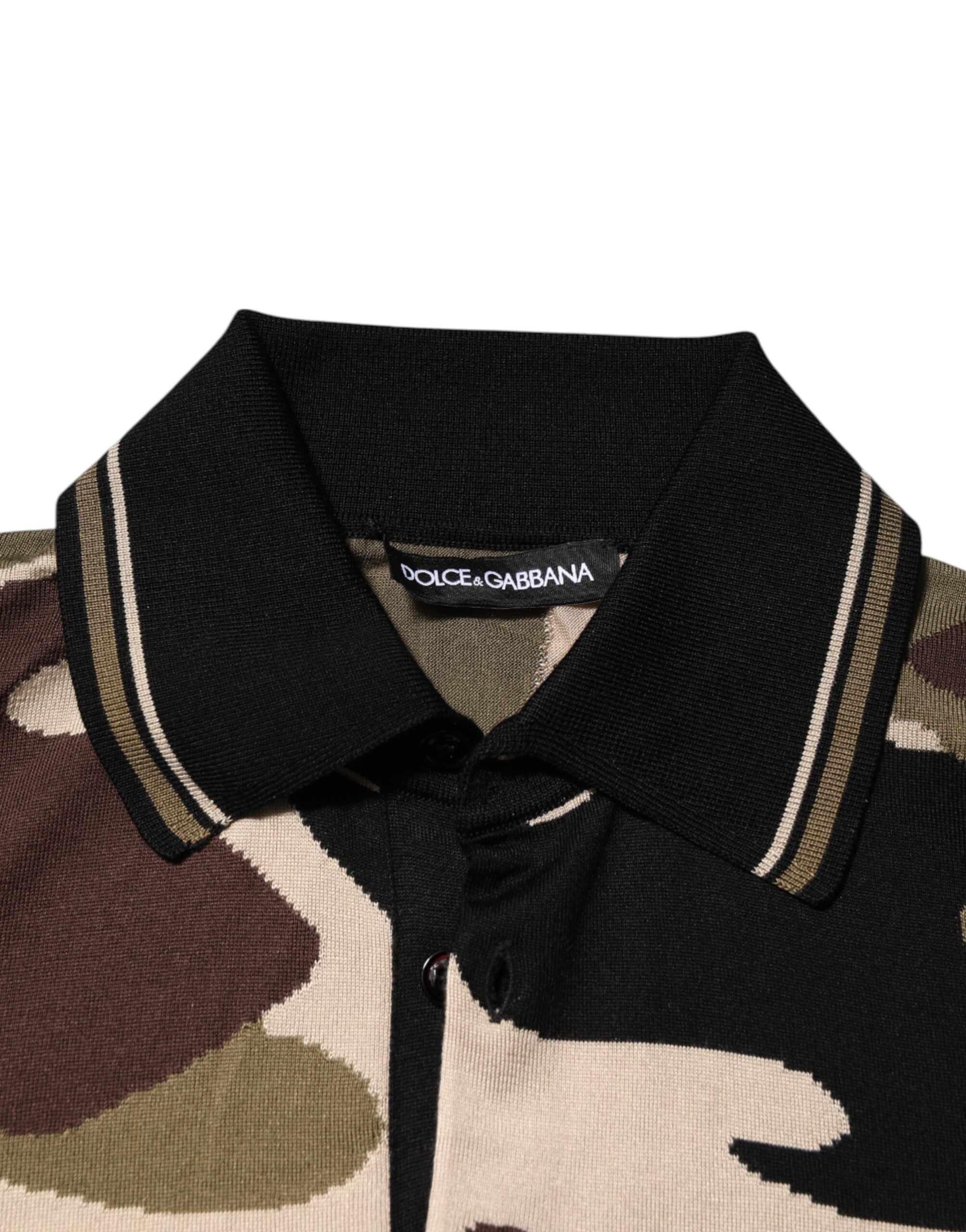 Dolce & Gabbana Camouflage Brown Silk MilitaryPolo T-shirt Dolce & Gabbana