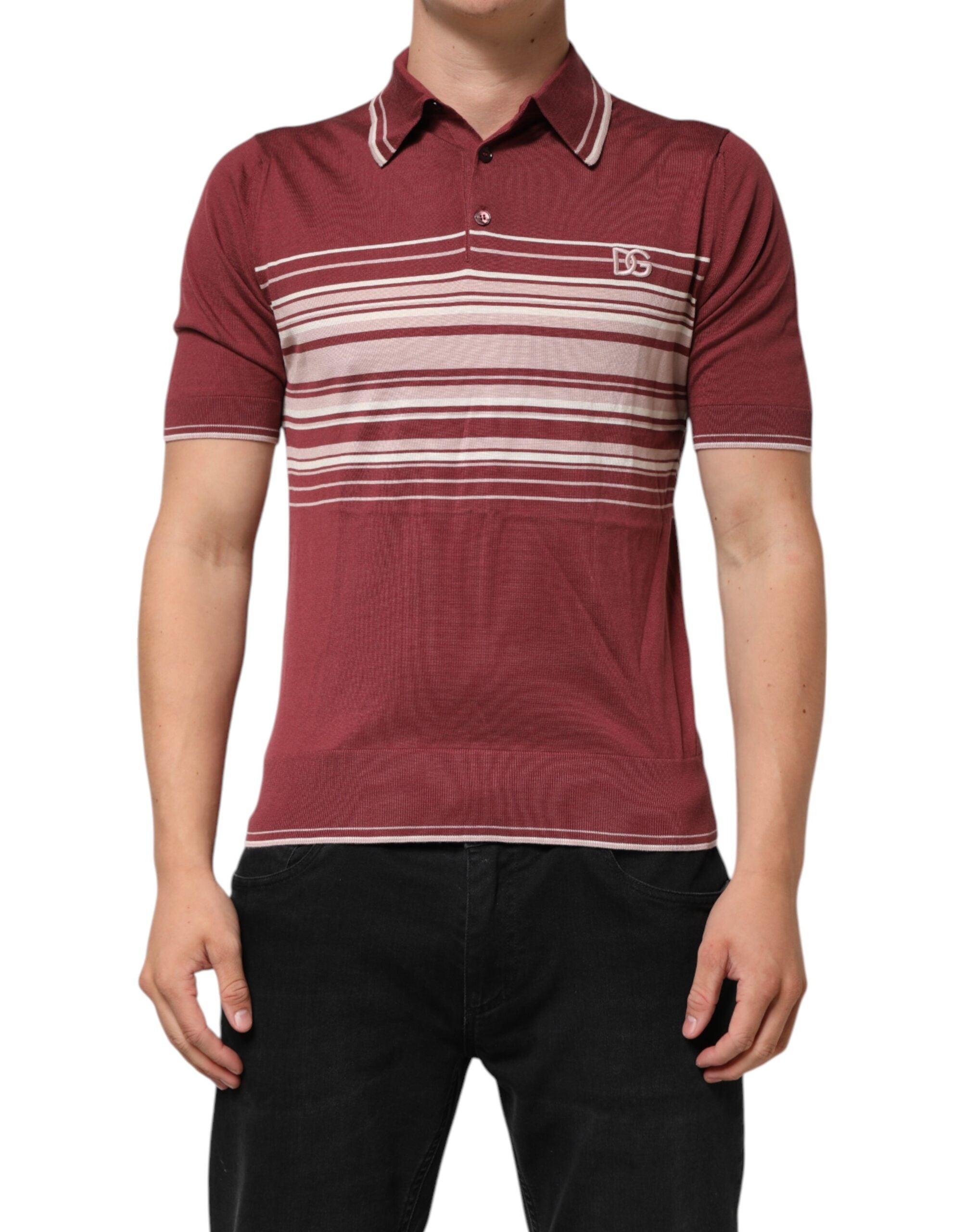 Dolce & Gabbana Cotton Burgundy Striped DG Logo Polo T-shirt Dolce & Gabbana