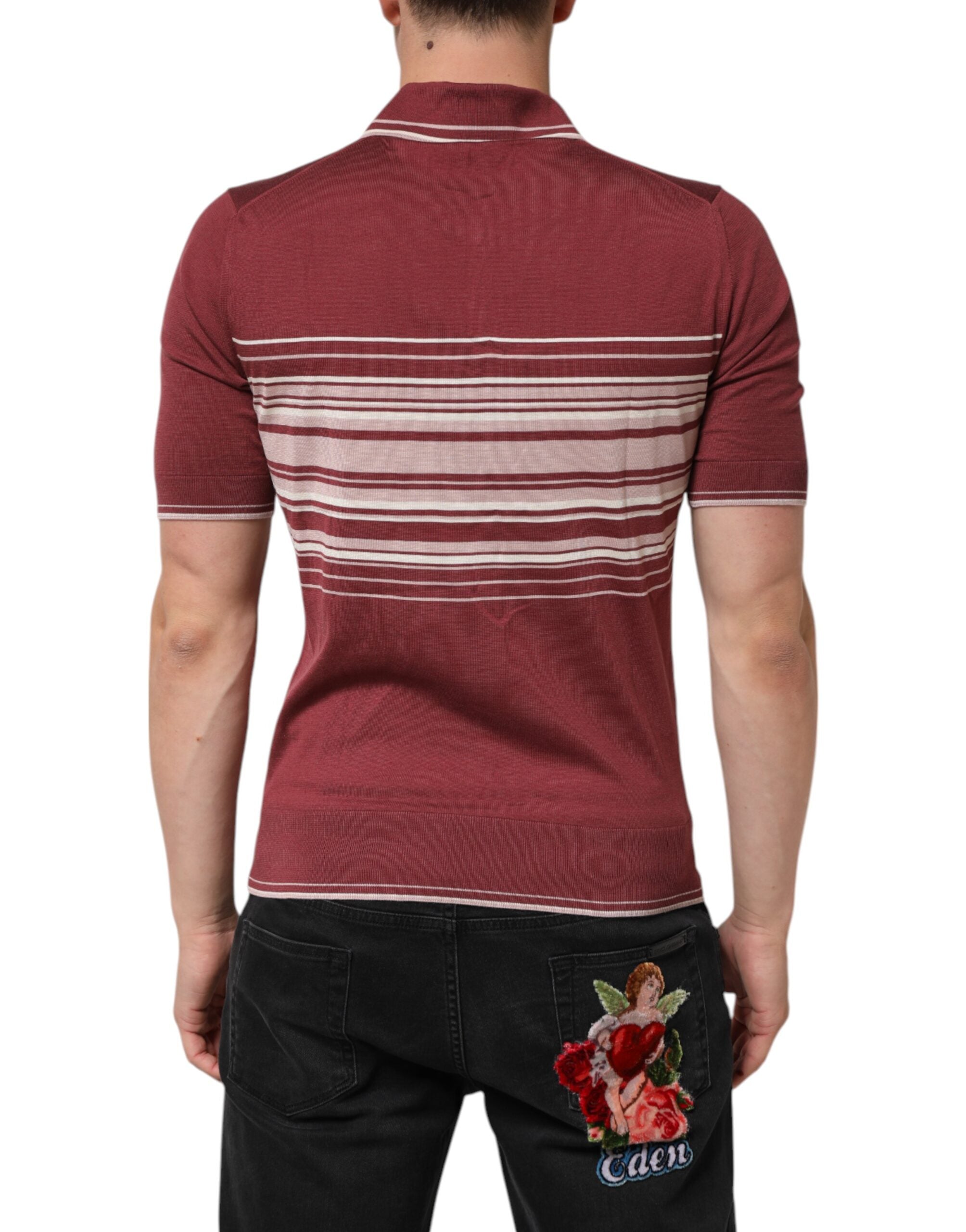 Dolce & Gabbana Cotton Burgundy Striped DG Logo Polo T-shirt Dolce & Gabbana