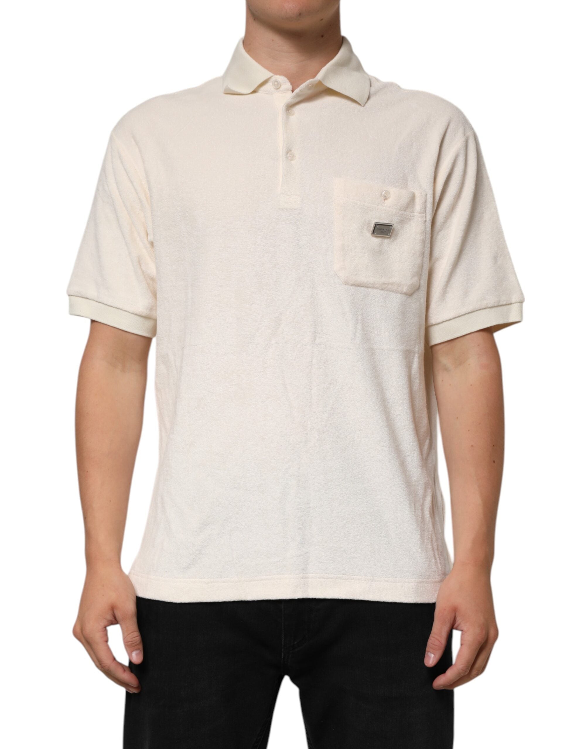 Dolce & Gabbana Ivory Cotton Terry Logo Pocket Polo T-shirt Dolce & Gabbana
