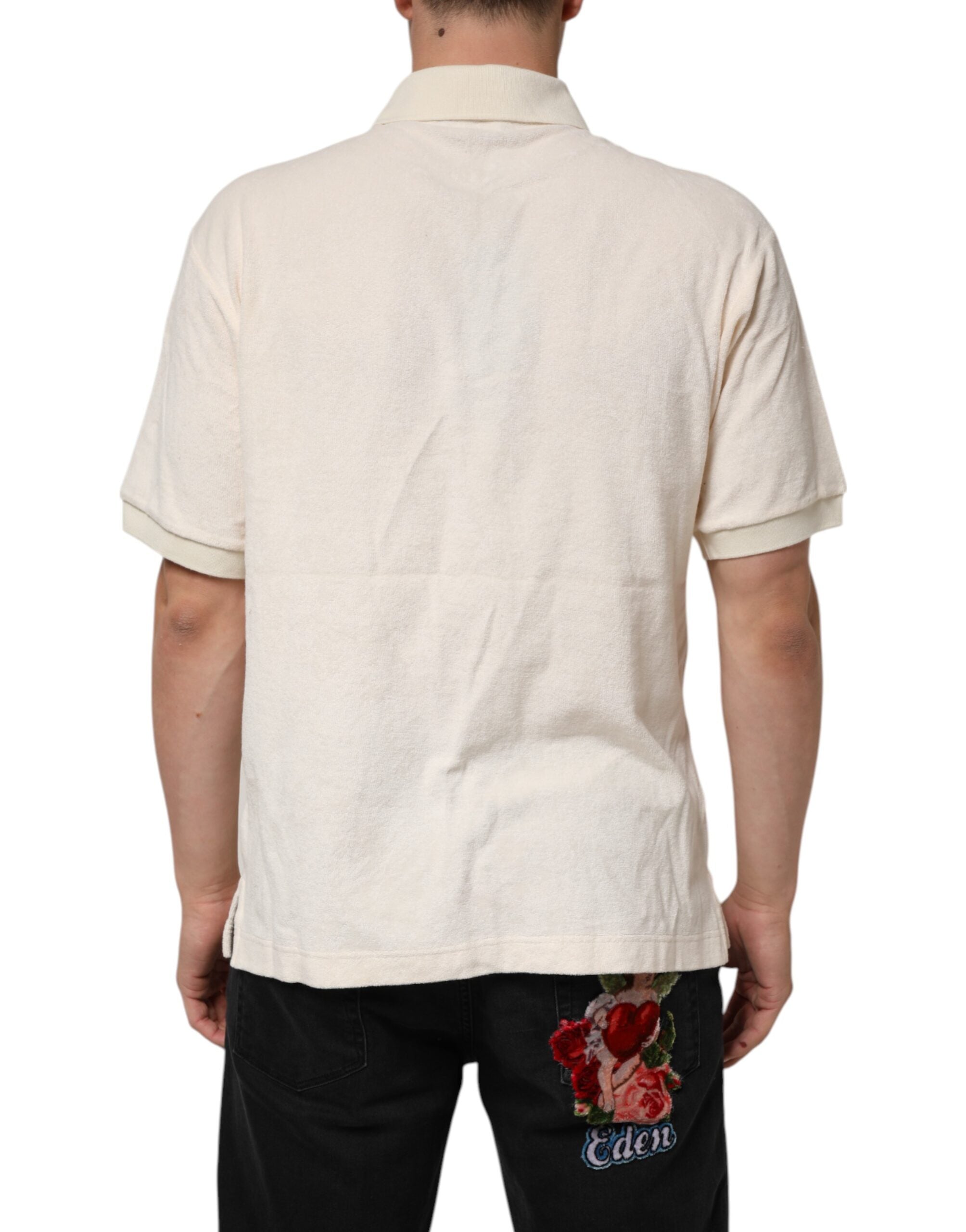 Dolce & Gabbana Ivory Cotton Terry Logo Pocket Polo T-shirt Dolce & Gabbana