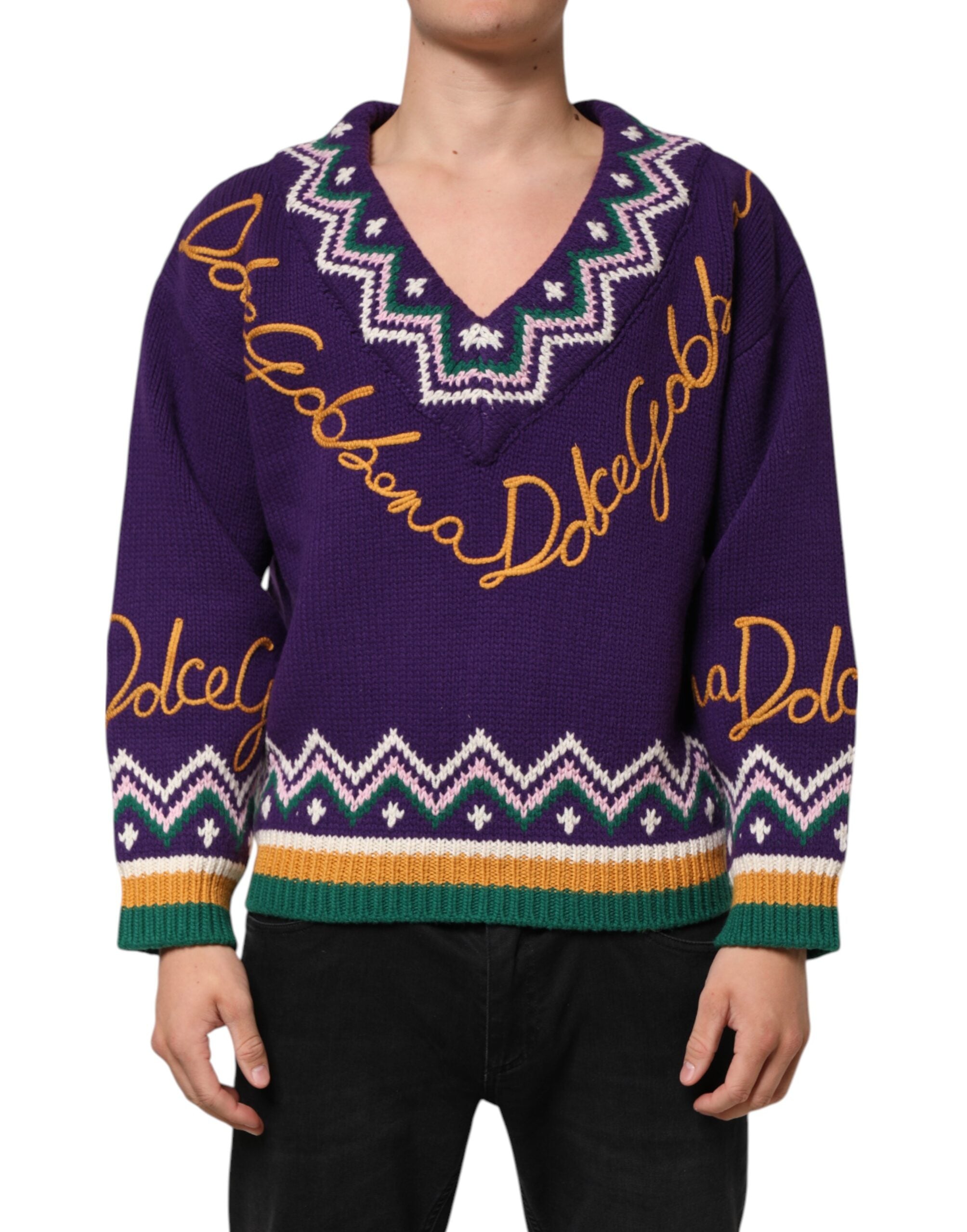 Dolce & Gabbana Purple Wool DG Logo Men Knit Pullover Sweater Dolce & Gabbana