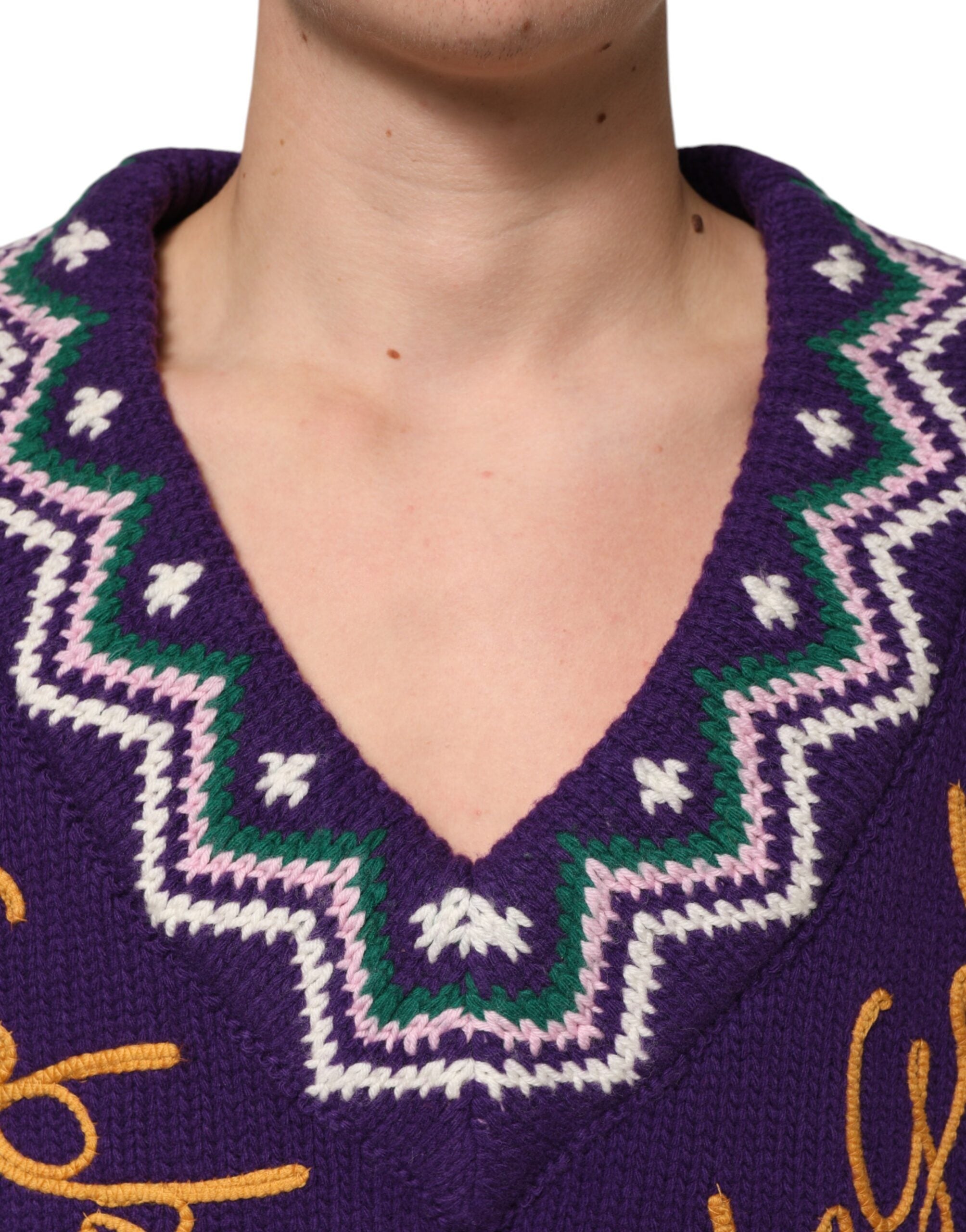 Dolce & Gabbana Purple Wool DG Logo Men Knit Pullover Sweater Dolce & Gabbana