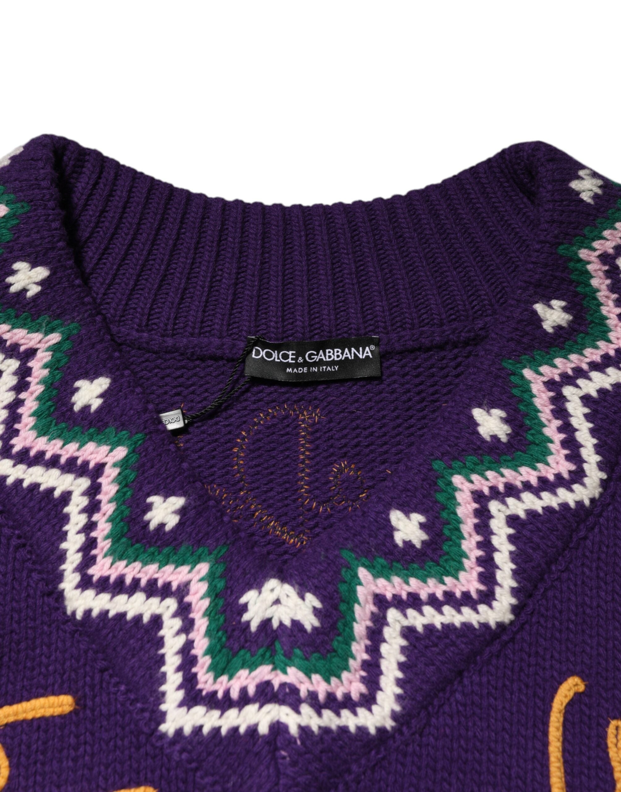 Dolce & Gabbana Purple Wool DG Logo Men Knit Pullover Sweater Dolce & Gabbana