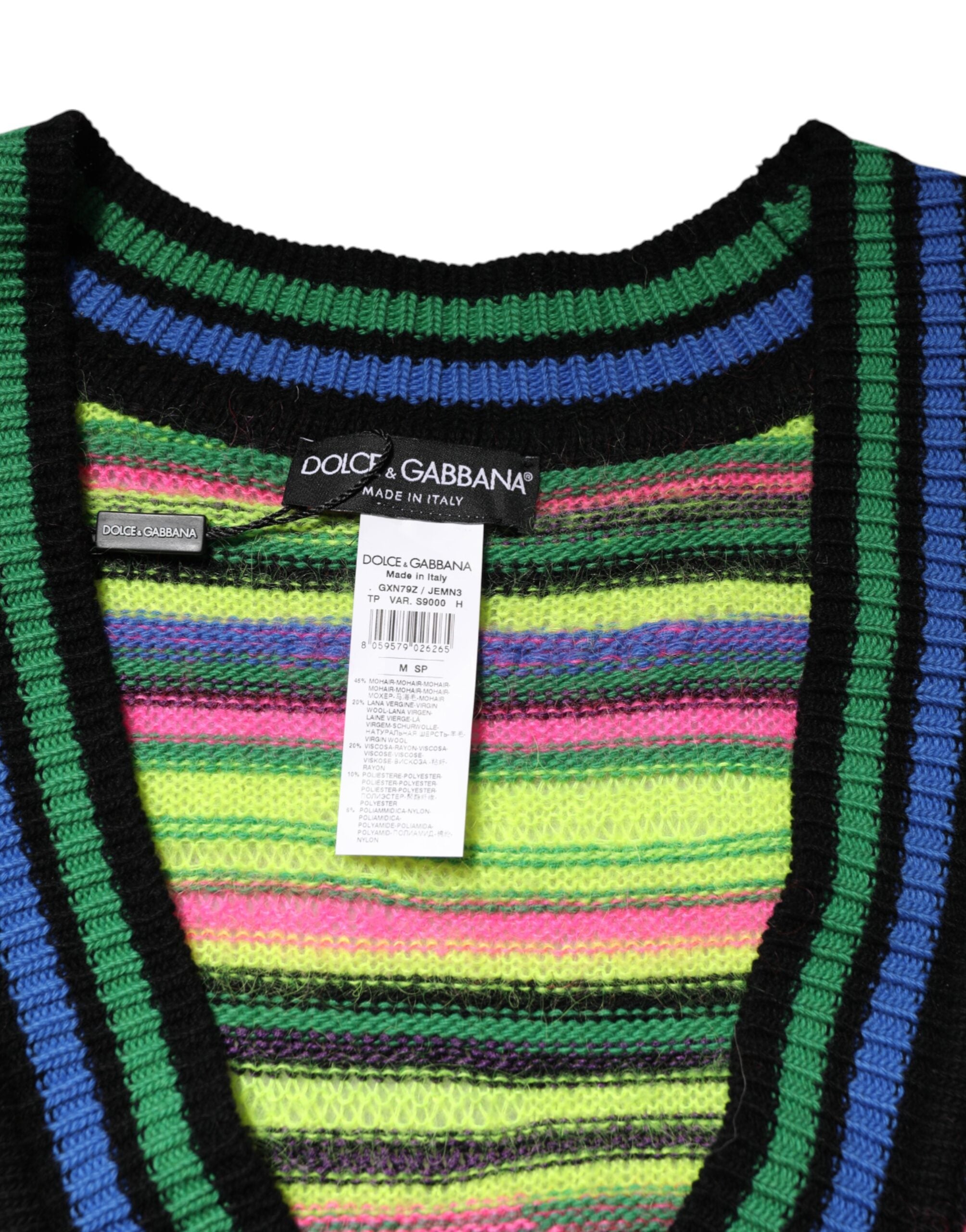 Dolce & Gabbana Multicolor DG Logo V-Neck Knit Pullover Sweater Dolce & Gabbana