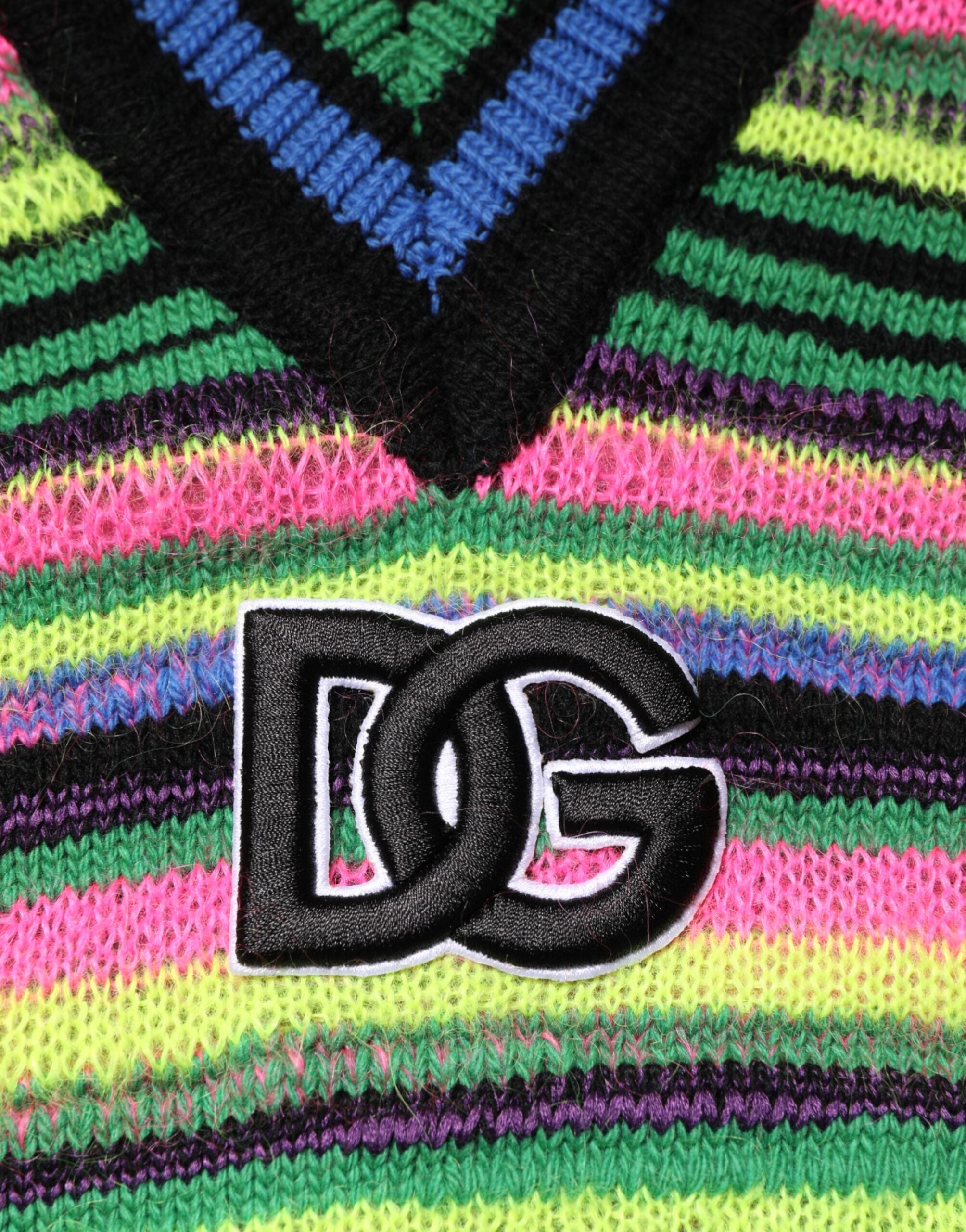 Dolce & Gabbana Multicolor DG Logo V-Neck Knit Pullover Sweater Dolce & Gabbana