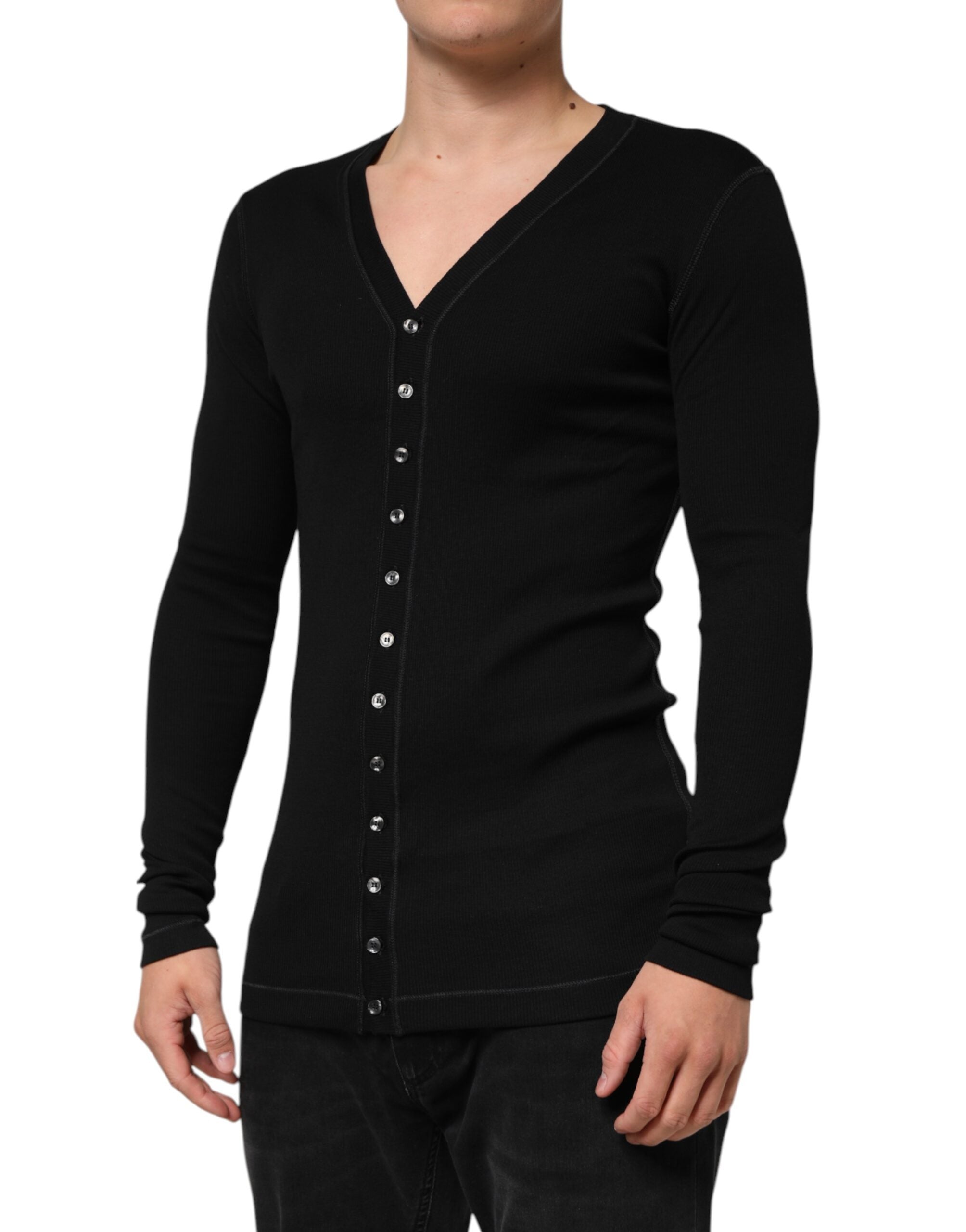 Dolce & Gabbana Black Cotton Button Up Men Cardigan Sweater Dolce & Gabbana