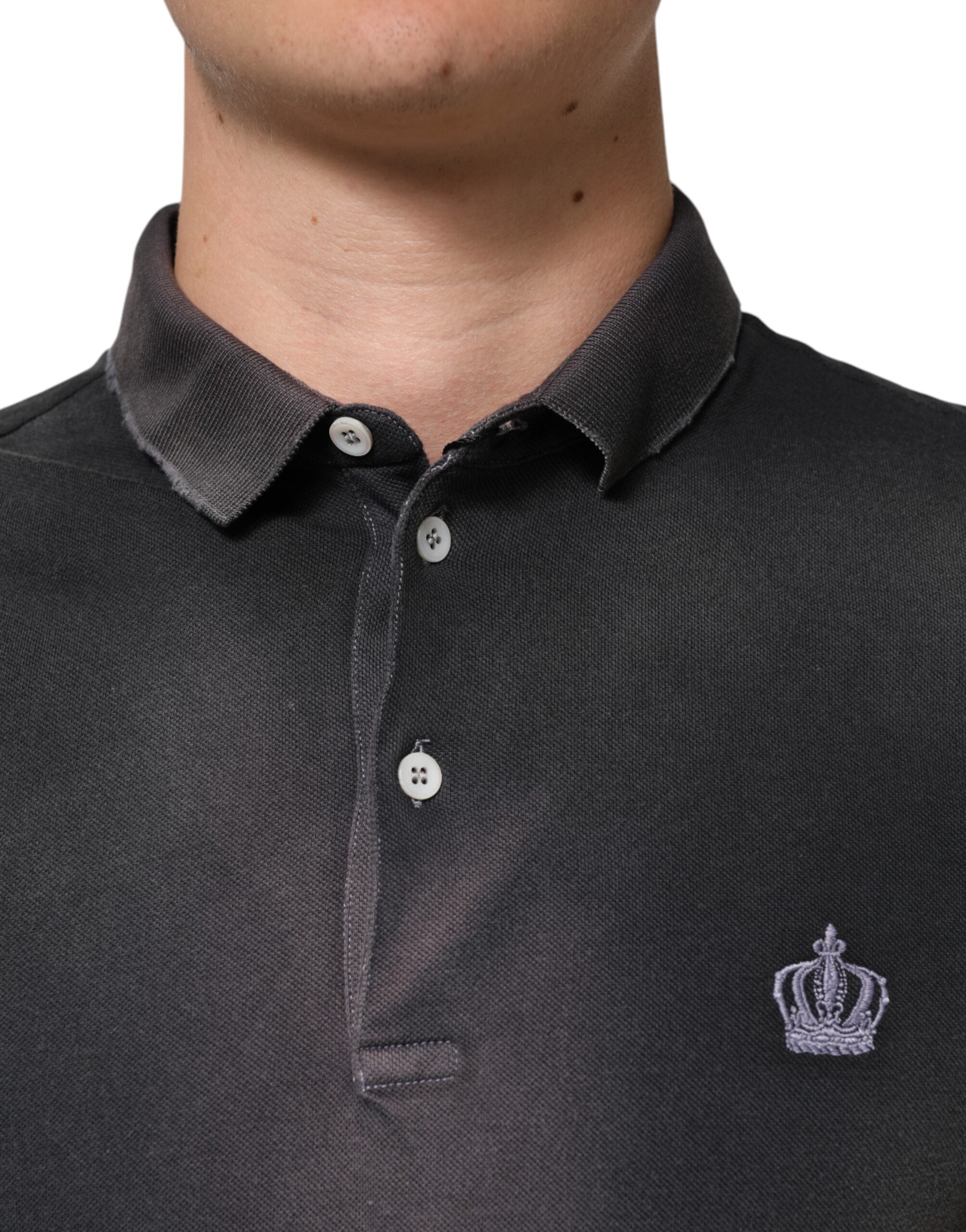 Dolce & Gabbana Gray Cotton Crown Collared Men Polo T-shirt Dolce & Gabbana