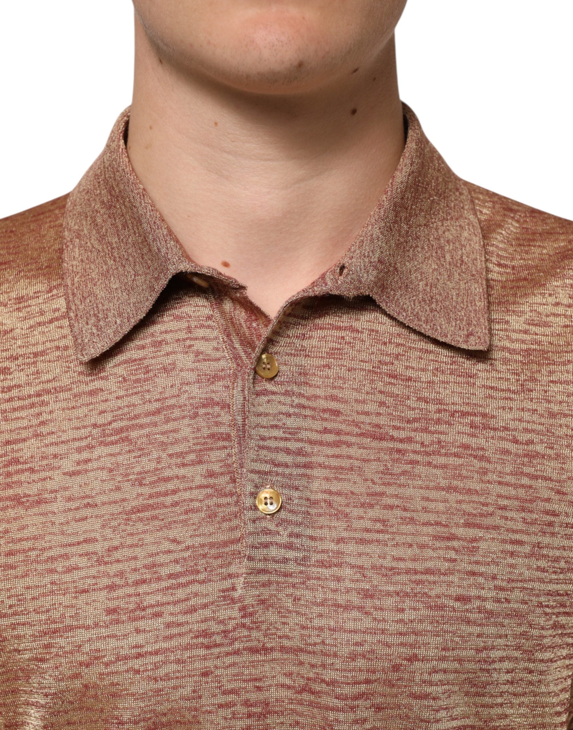 Dolce & Gabbana Brown Silk Textured Short Sleeve Polo T-shirt Dolce & Gabbana