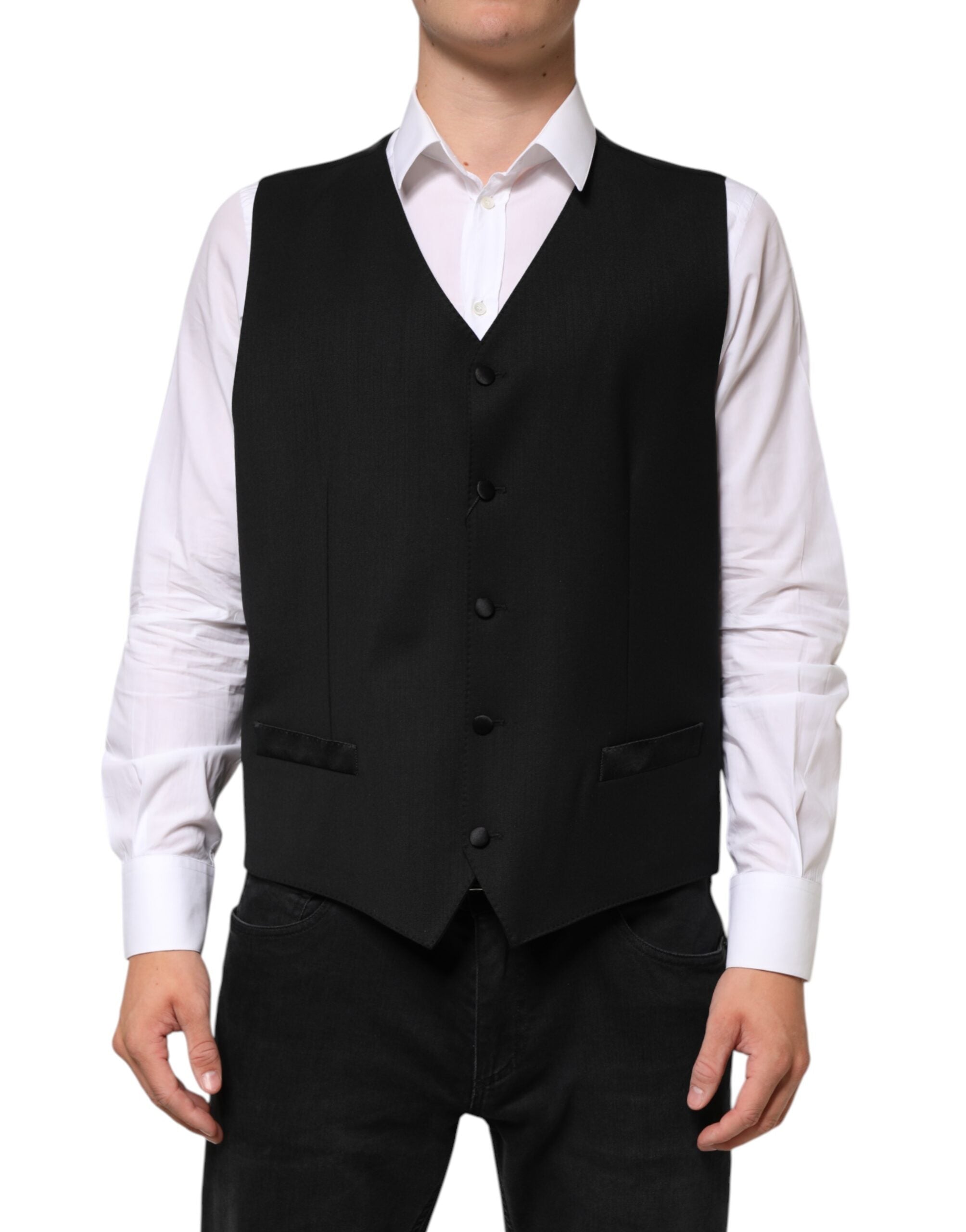 Dolce & Gabbana Black Wool Dress Formal Men Waistcoat Vest Dolce & Gabbana