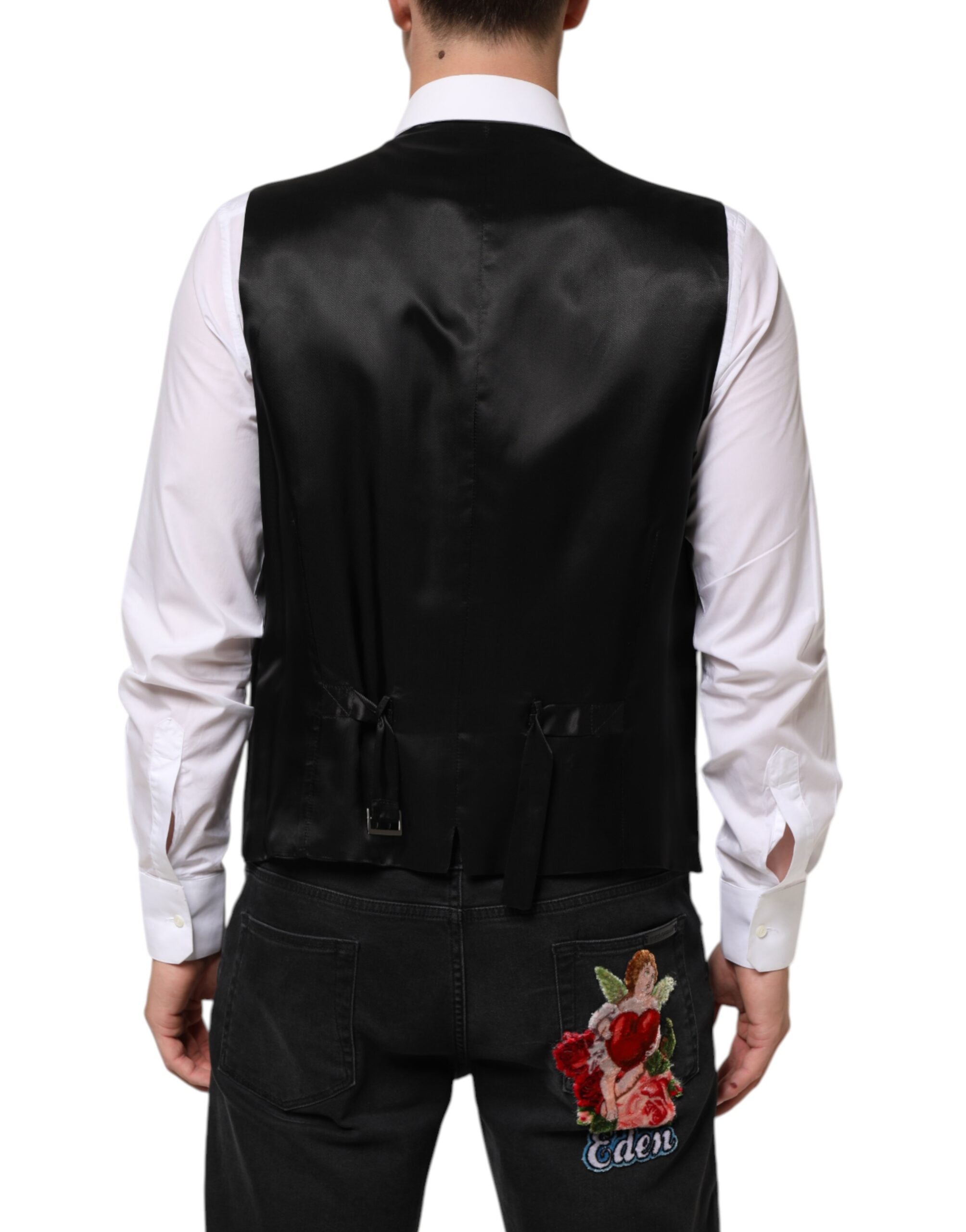 Dolce & Gabbana Black Wool Dress Formal Men Waistcoat Vest Dolce & Gabbana