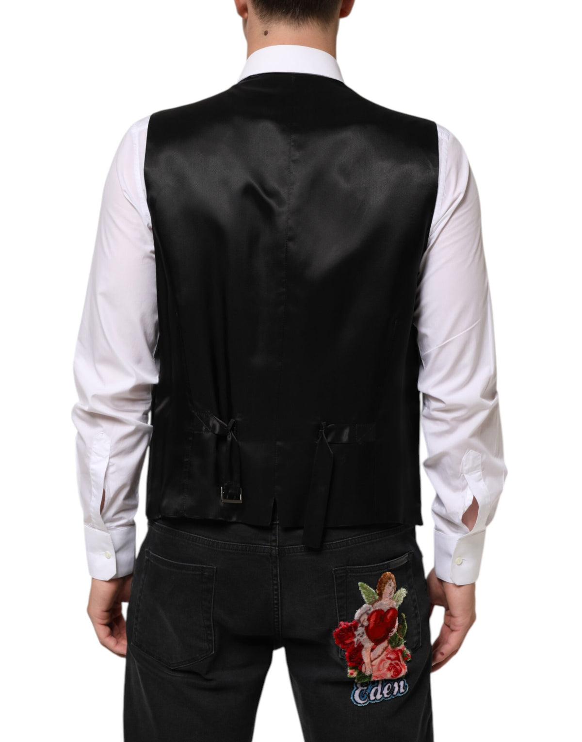 Dolce & Gabbana Black Wool Dress Formal Men Waistcoat Vest