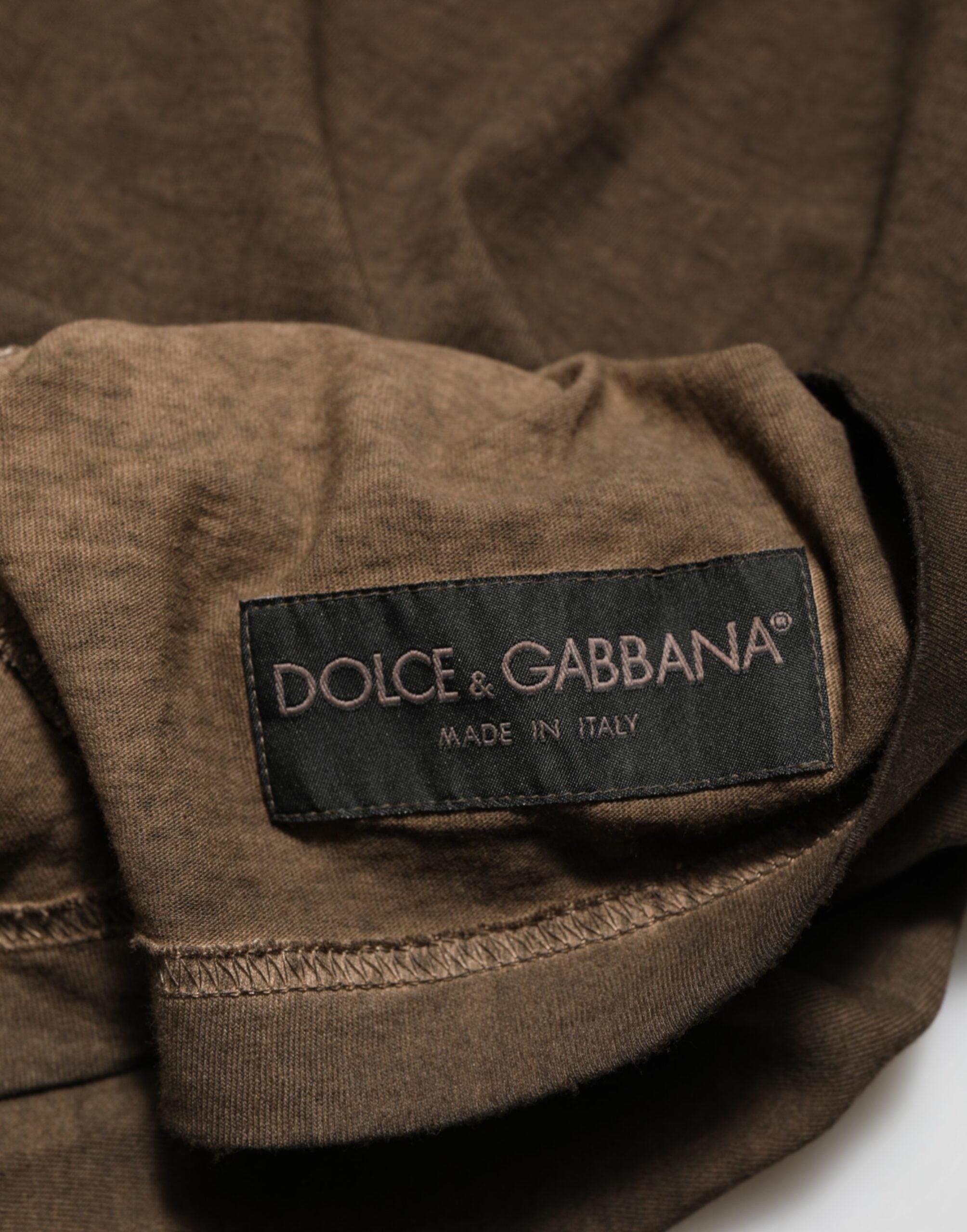 Dolce & Gabbana Dark Brown Cotton Tattered Logo Men T-shirt Dolce & Gabbana