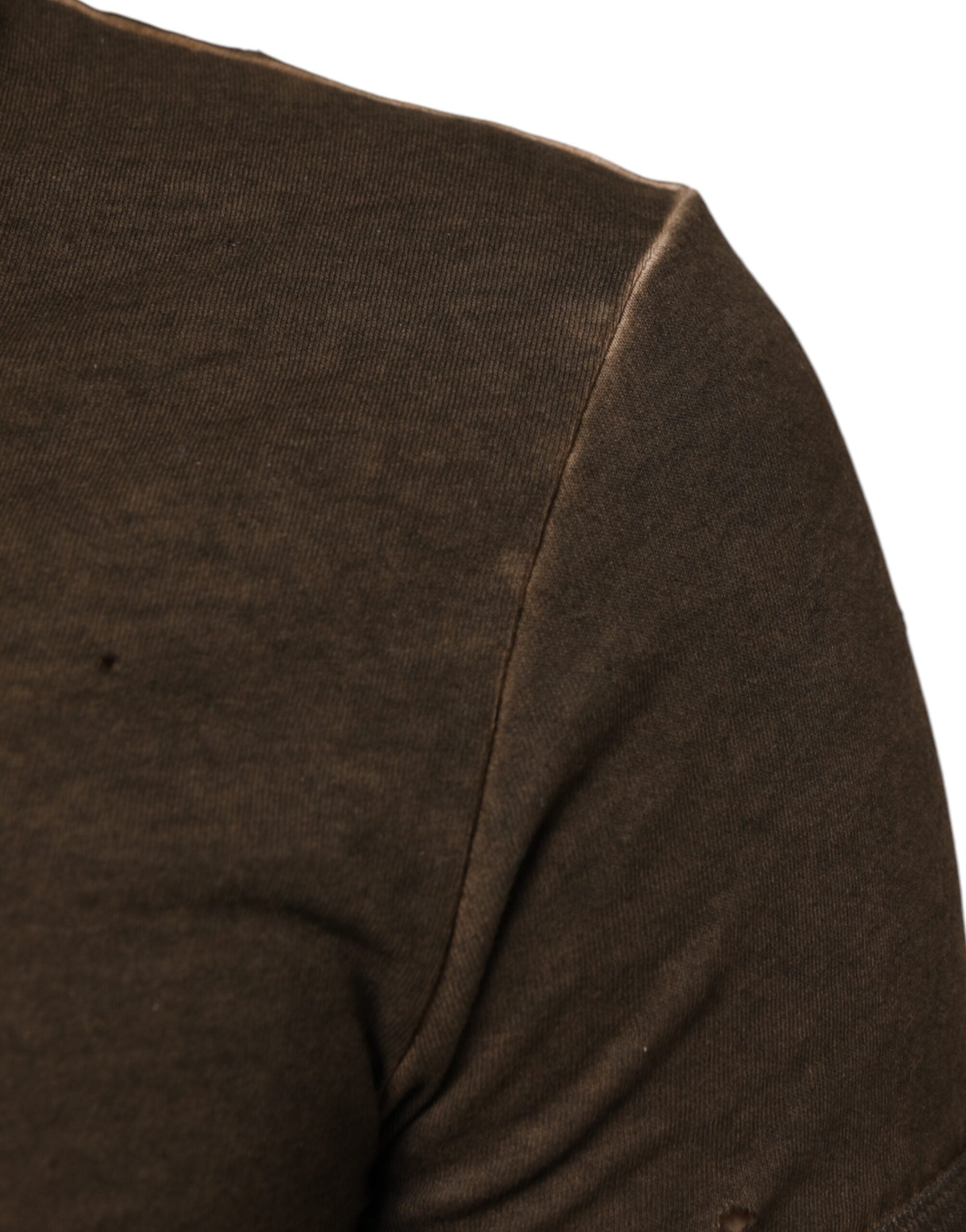 Dolce & Gabbana Dark Brown Cotton Tattered Logo Men T-shirt Dolce & Gabbana
