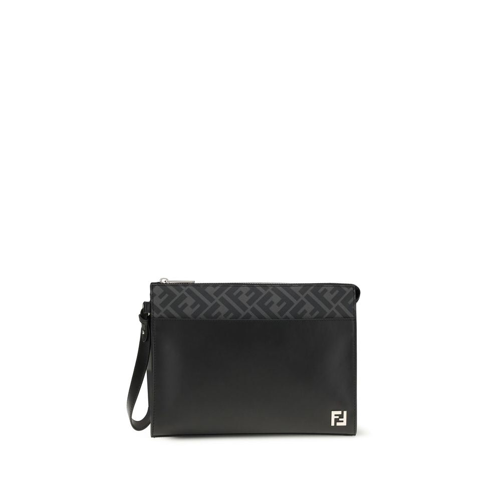 Fendi Black Calf Leather Bos Taurus Clutch Bag Fendi