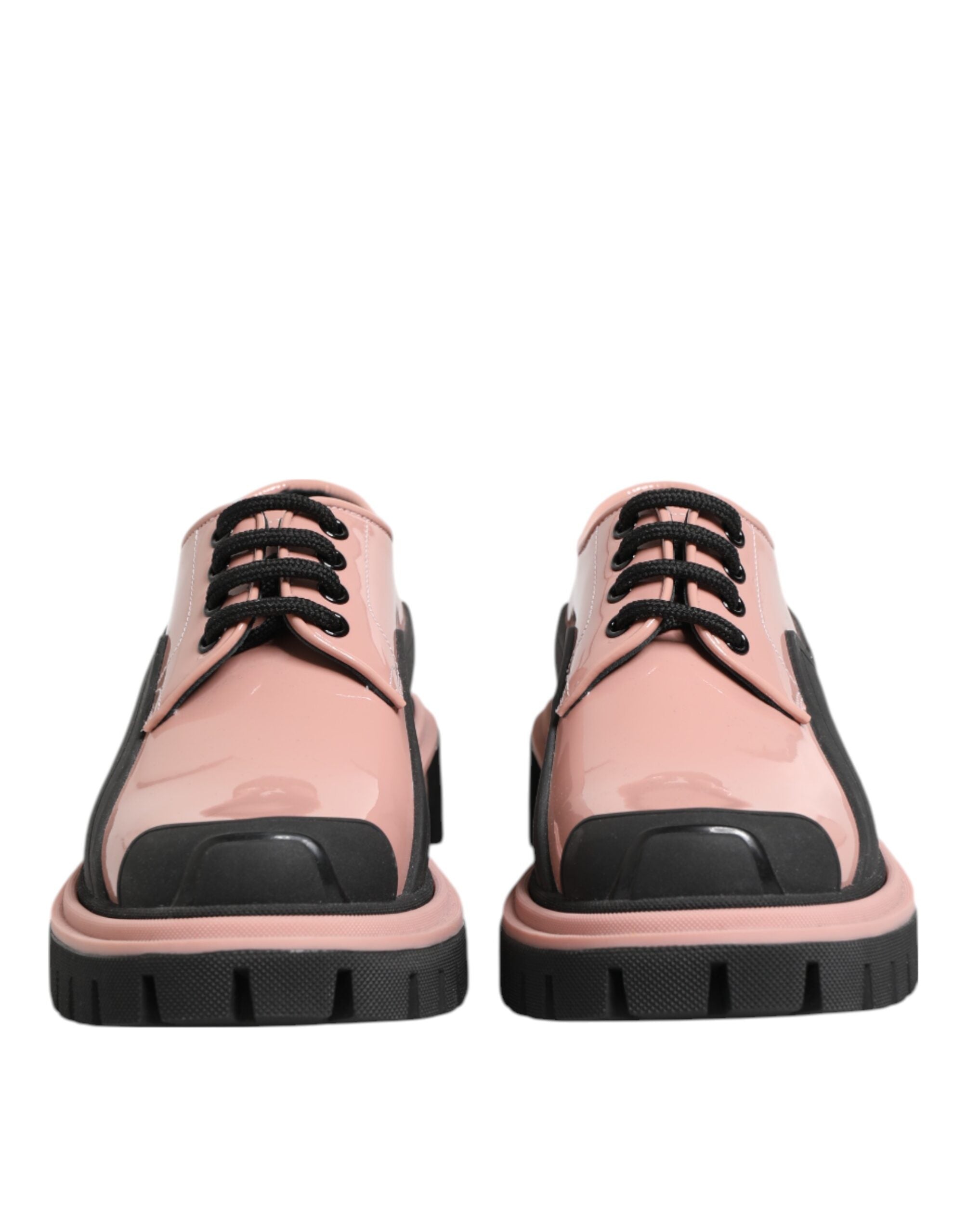 Dolce & Gabbana Light Powder Pink Black Leather Lace-Up Shoes Dolce & Gabbana