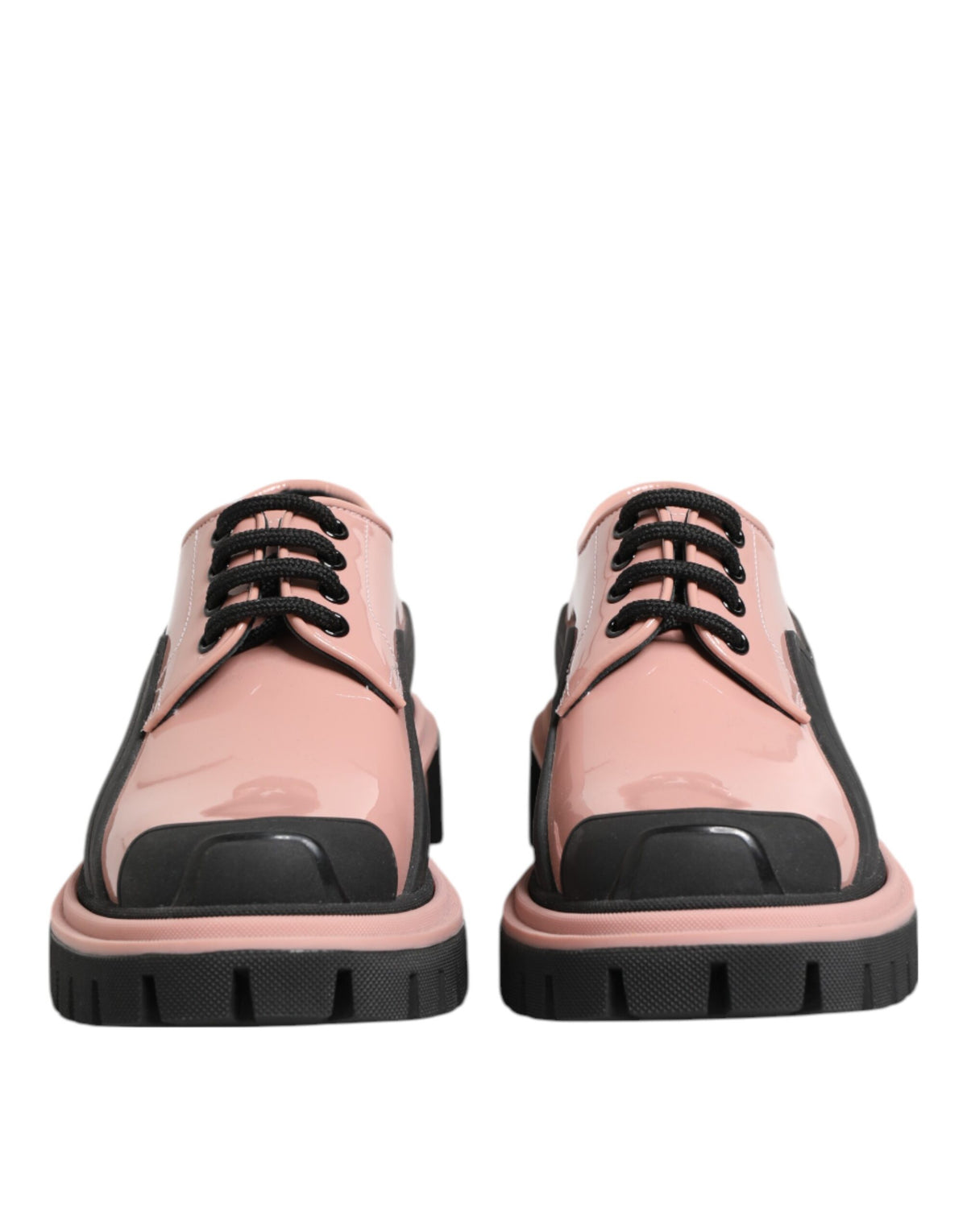 Dolce & Gabbana Light Powder Pink Black Leather Lace-Up Shoes