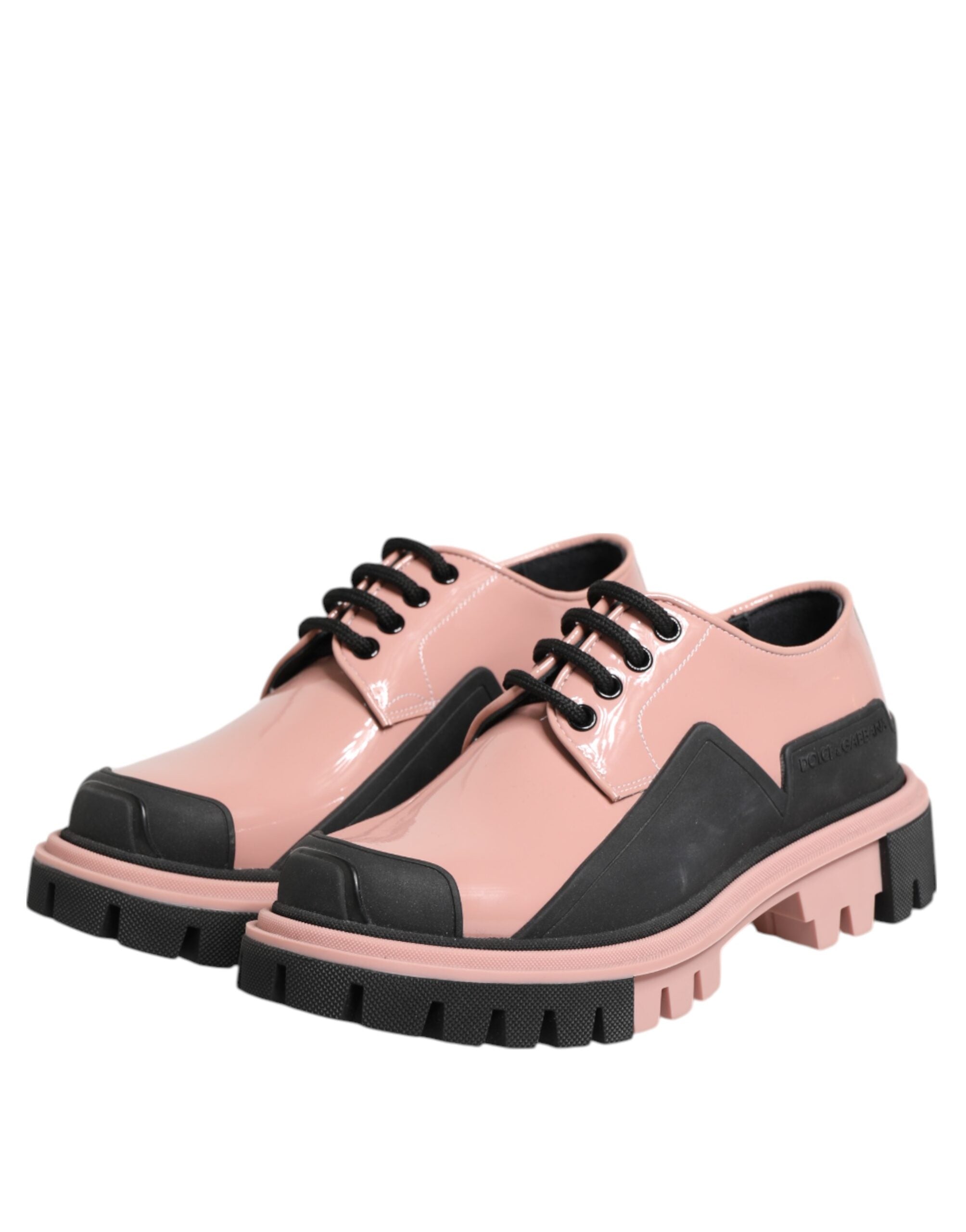 Dolce & Gabbana Light Powder Pink Black Leather Lace-Up Shoes Dolce & Gabbana