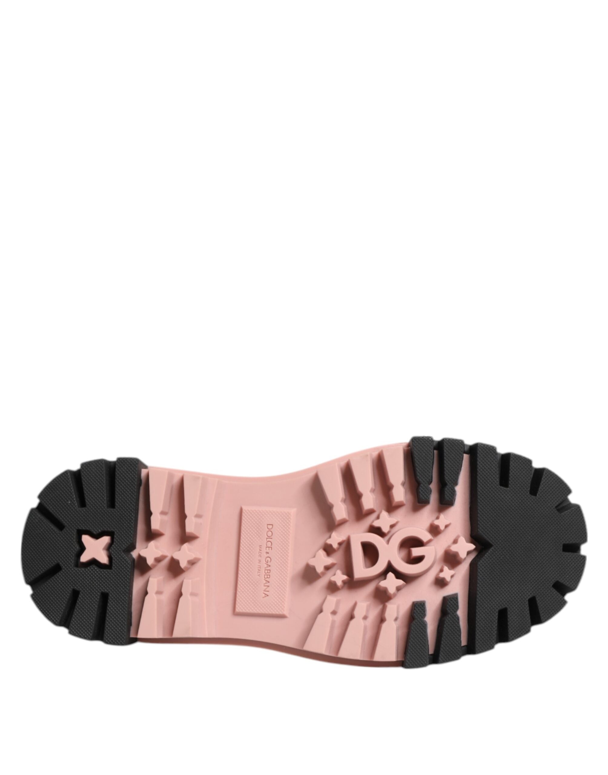 Dolce & Gabbana Light Powder Pink Black Leather Lace-Up Shoes Dolce & Gabbana