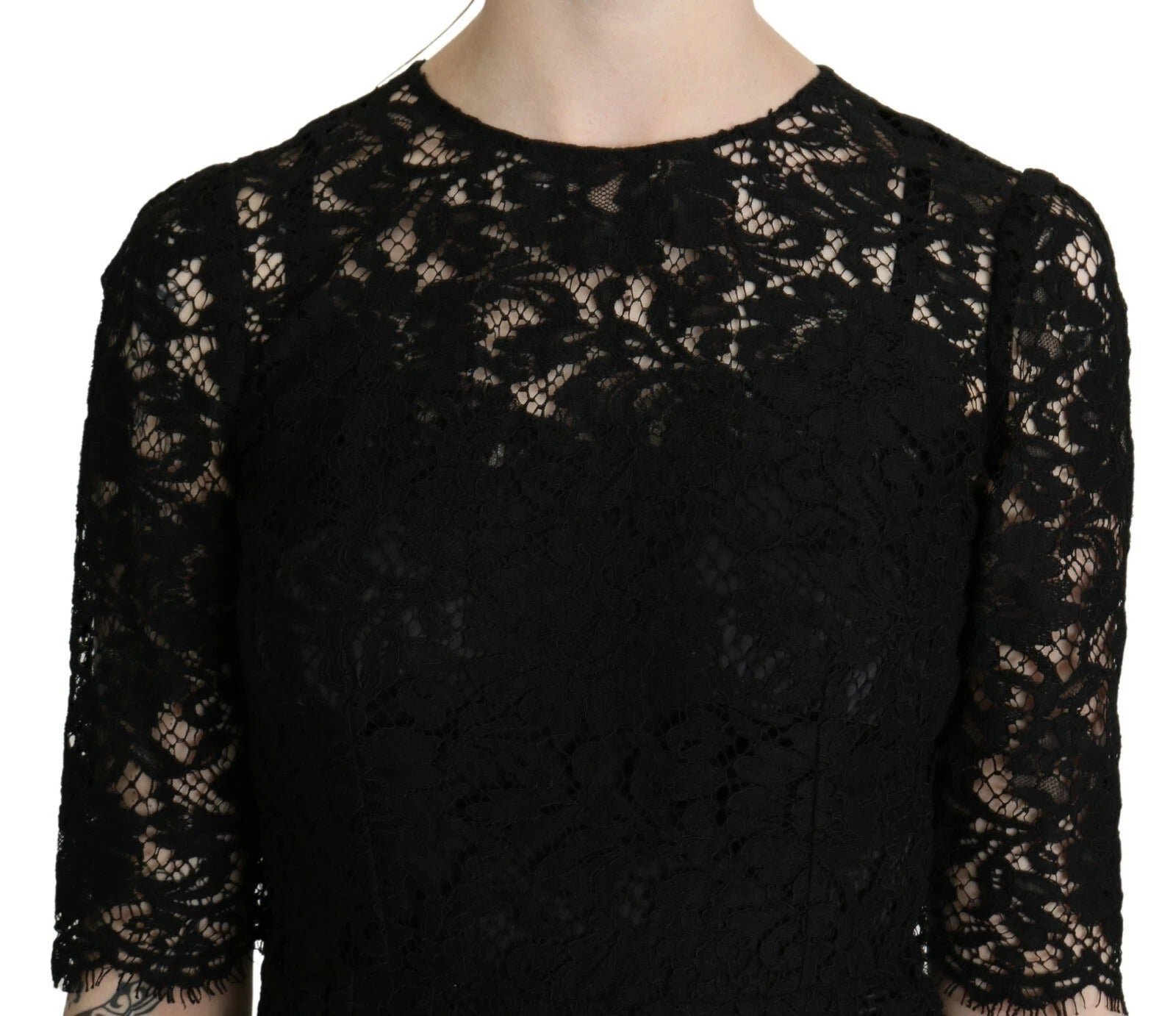 Dolce & Gabbana Black Floral Lace Sheath Knee Length Dress Dolce & Gabbana