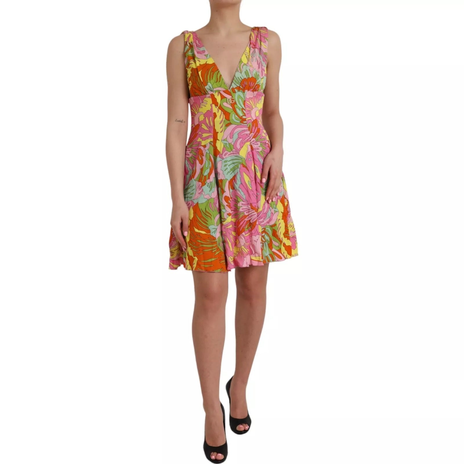 Dolce & Gabbana Multicolor Floral Silk Flared Mini Dress Dolce & Gabbana
