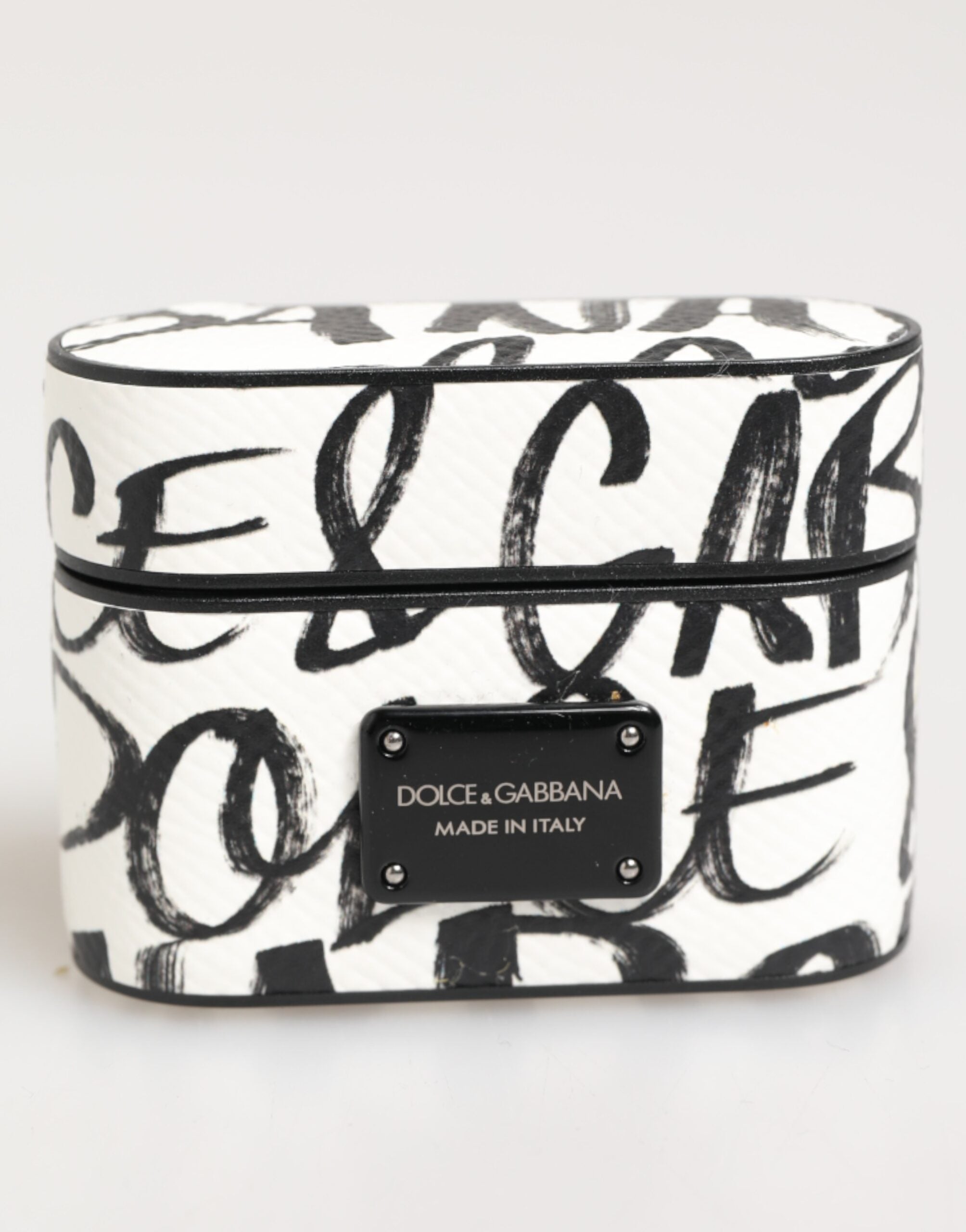 Dolce & Gabbana Black White Leather Monogram Print Logo Holder Airpods Case Dolce & Gabbana