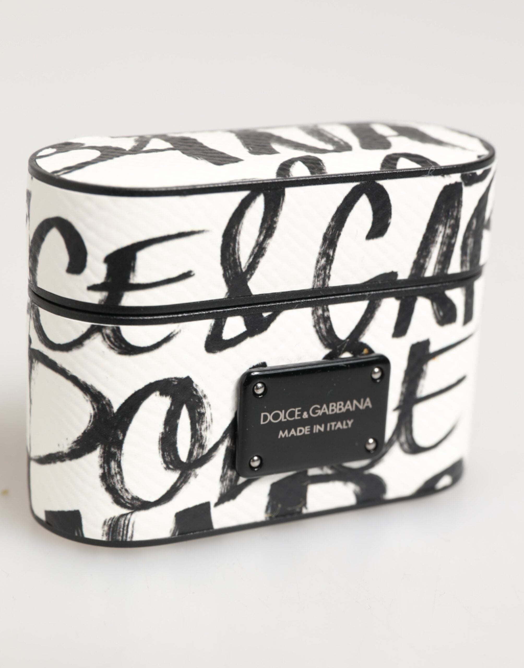 Dolce & Gabbana Black White Leather Monogram Print Logo Holder Airpods Case Dolce & Gabbana