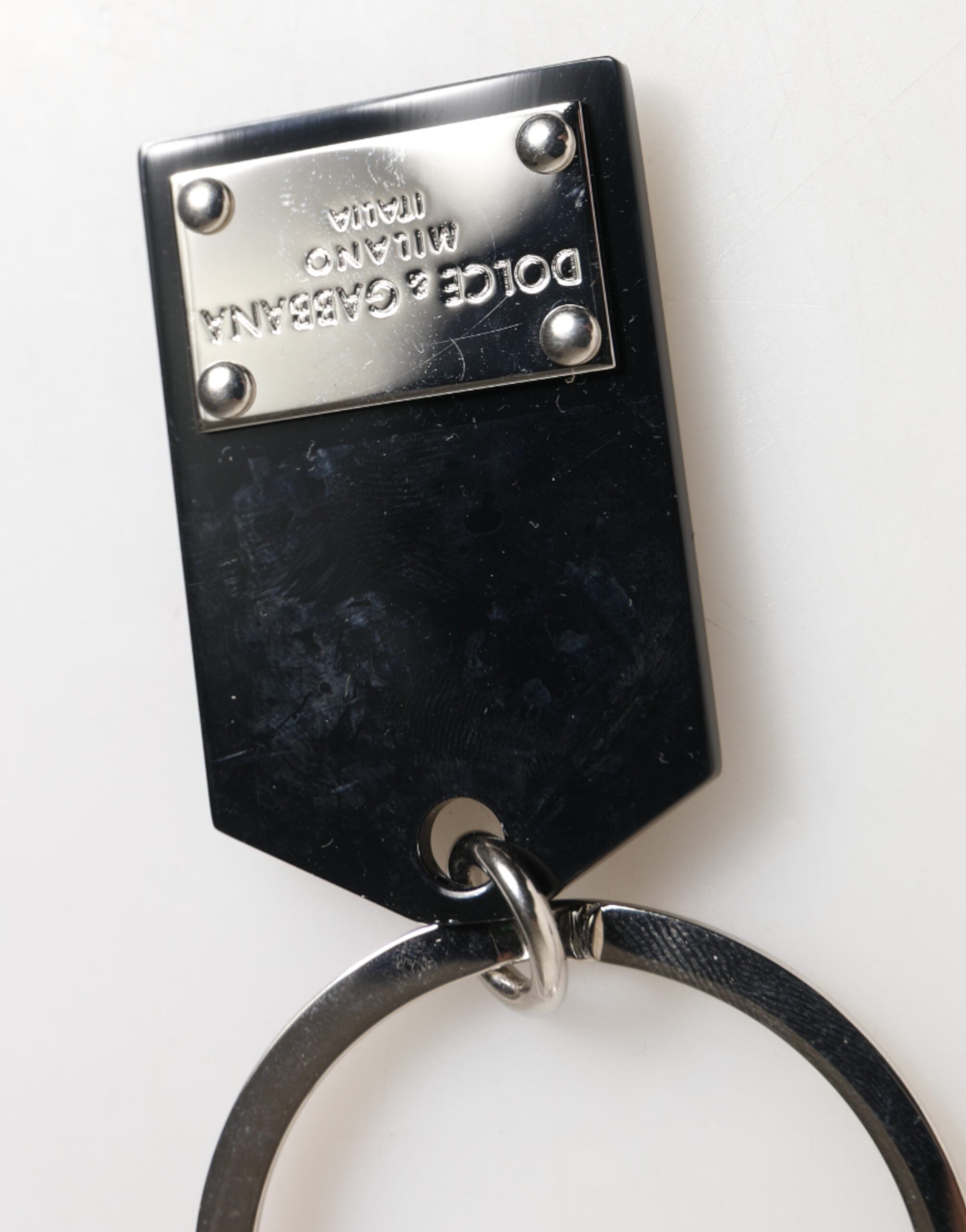 Dolce & Gabbana Black Sint Glass Plaque DG Logo Metal PlateKeychain Keyring Dolce & Gabbana