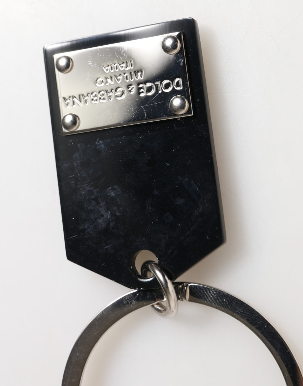 Dolce & Gabbana Black Sint Glass Plaque DG Logo Metal PlateKeychain Keyring