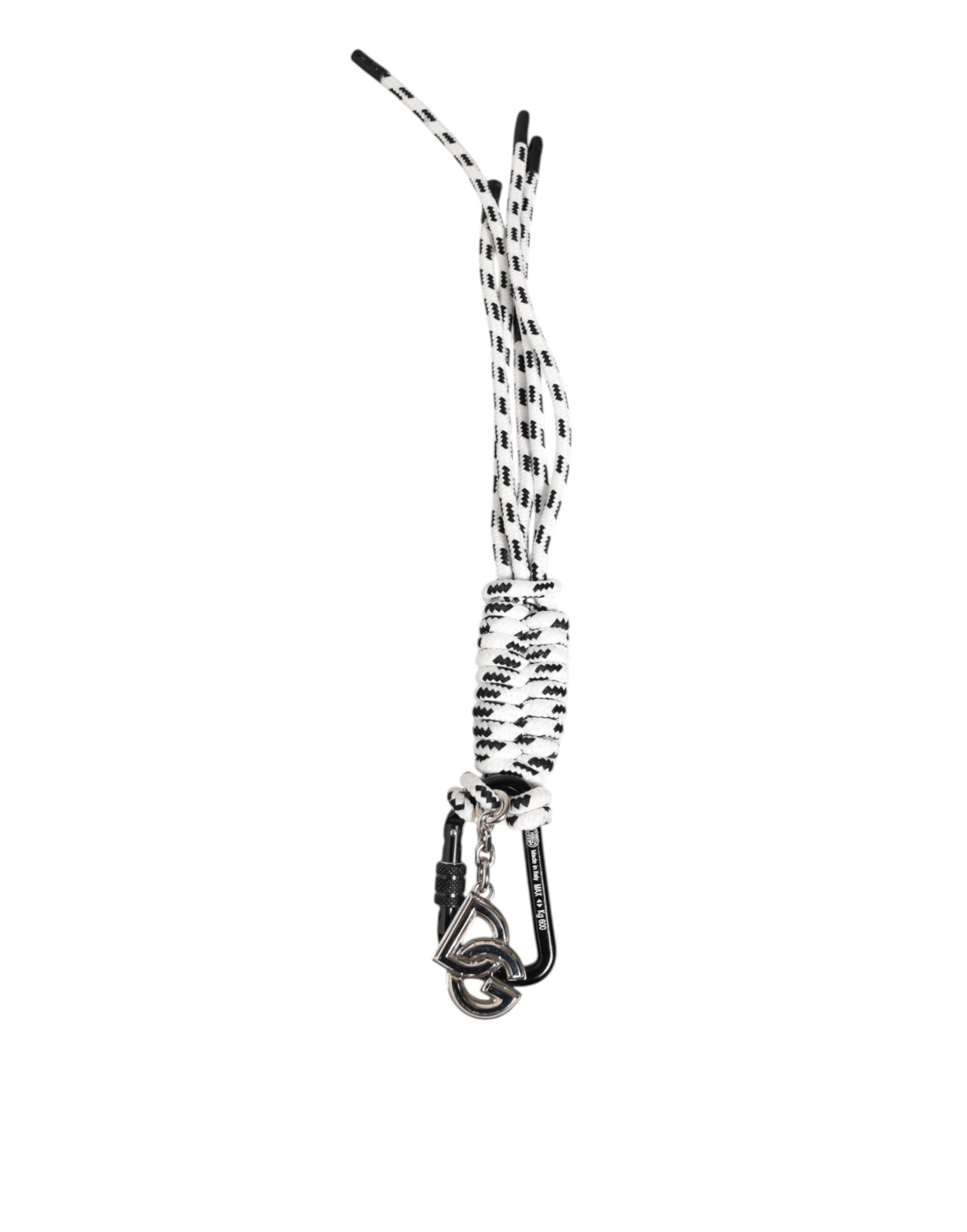 Dolce & Gabbana Black White Polyester Tape String DG Logo Keychain Keyring Dolce & Gabbana