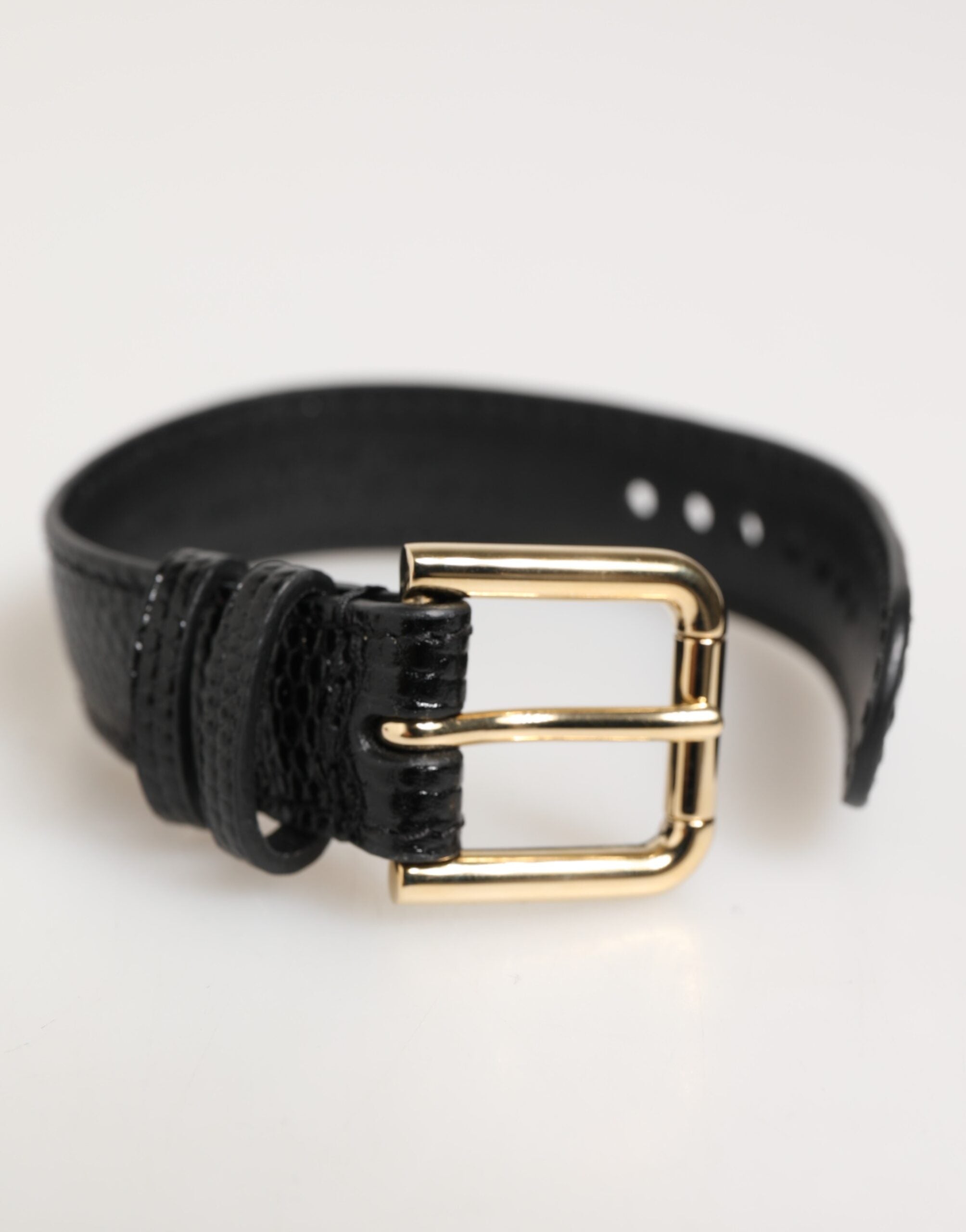 Dolce & Gabbana Black Embossed Leather Gold Buckle Belt Strap Bracelet Dolce & Gabbana