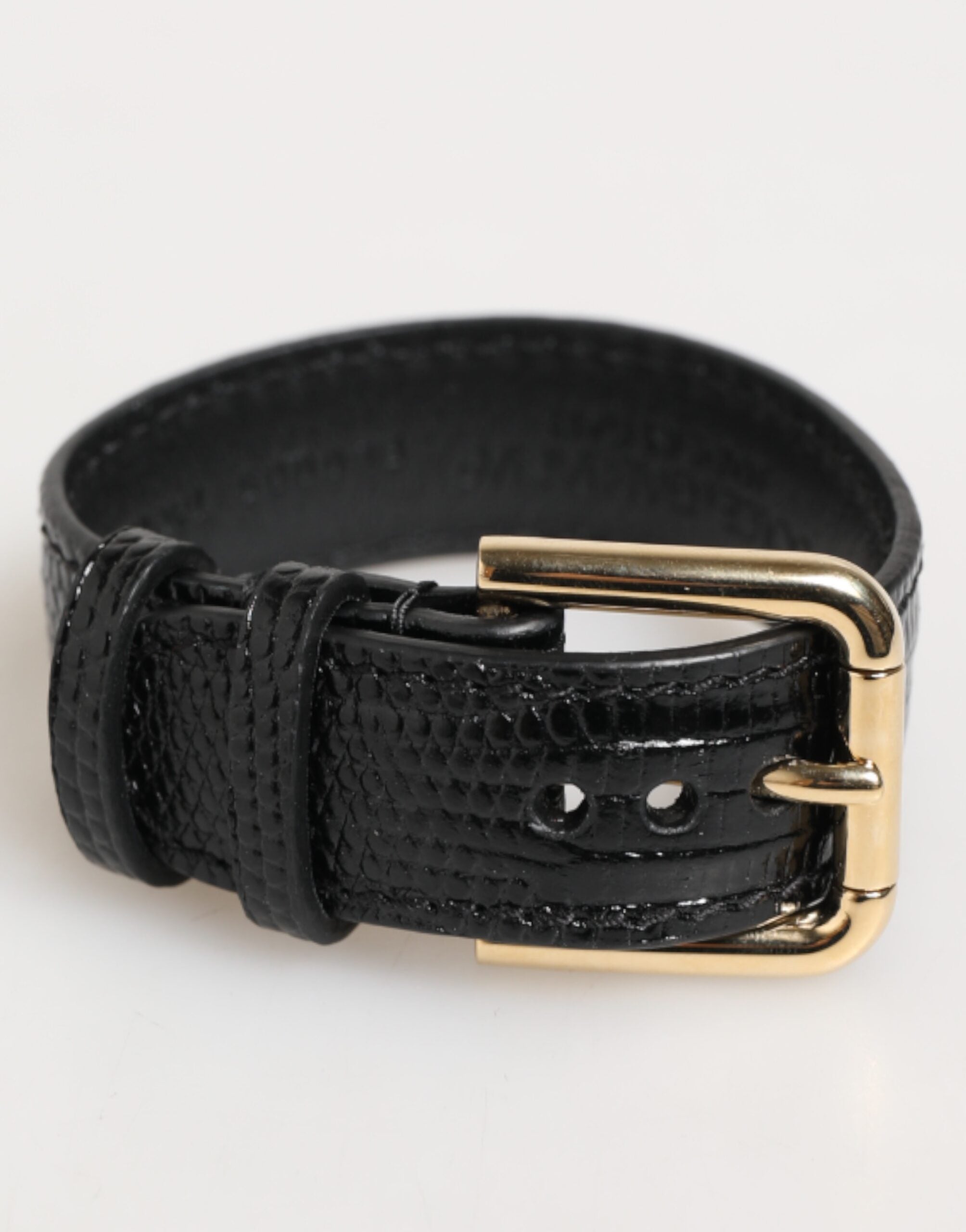 Dolce & Gabbana Black Embossed Leather Gold Buckle Belt Strap Bracelet Dolce & Gabbana